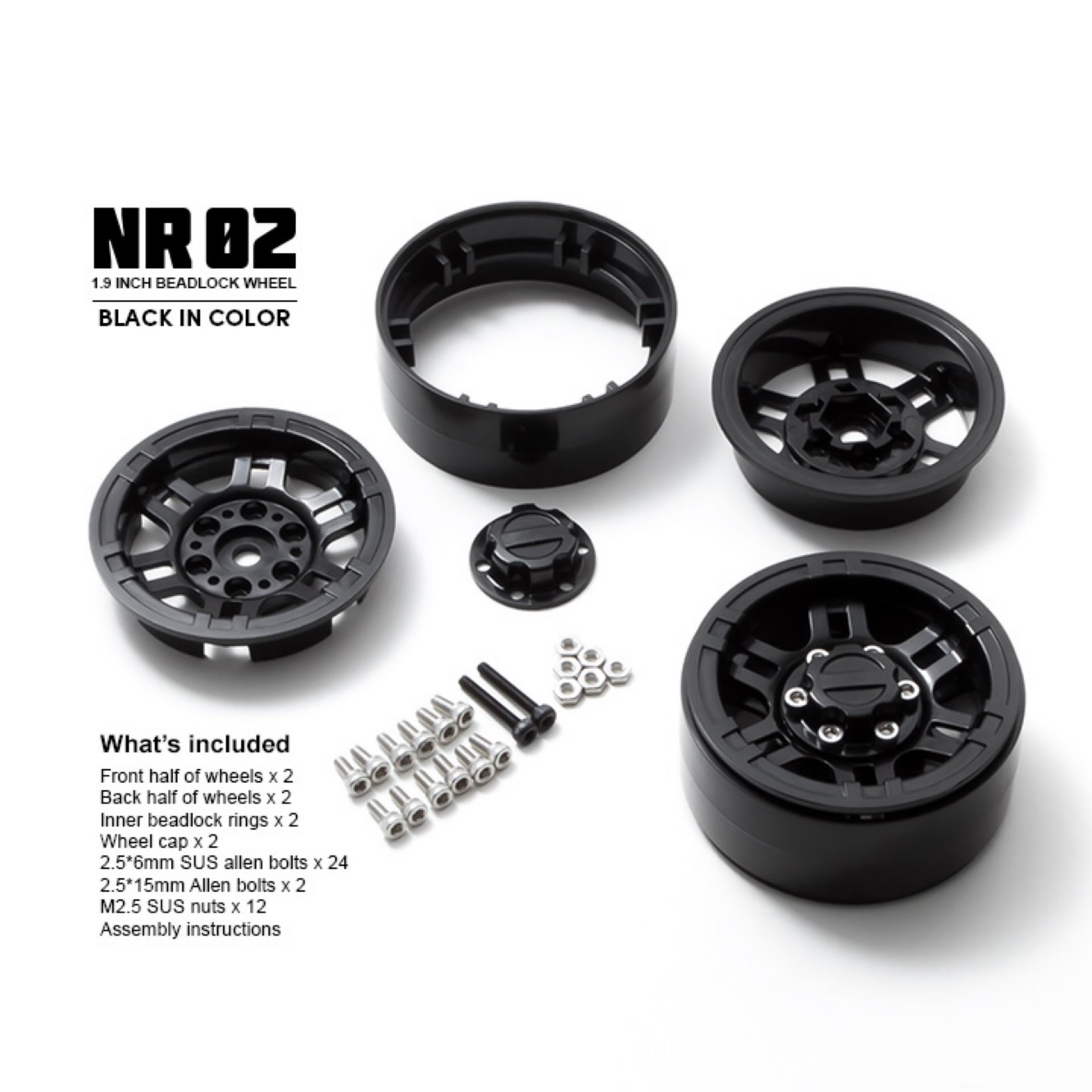 Gmade Gmade NR02 1.9" Beadlock Rock Crawler Wheels (Black) (2) #GM70264