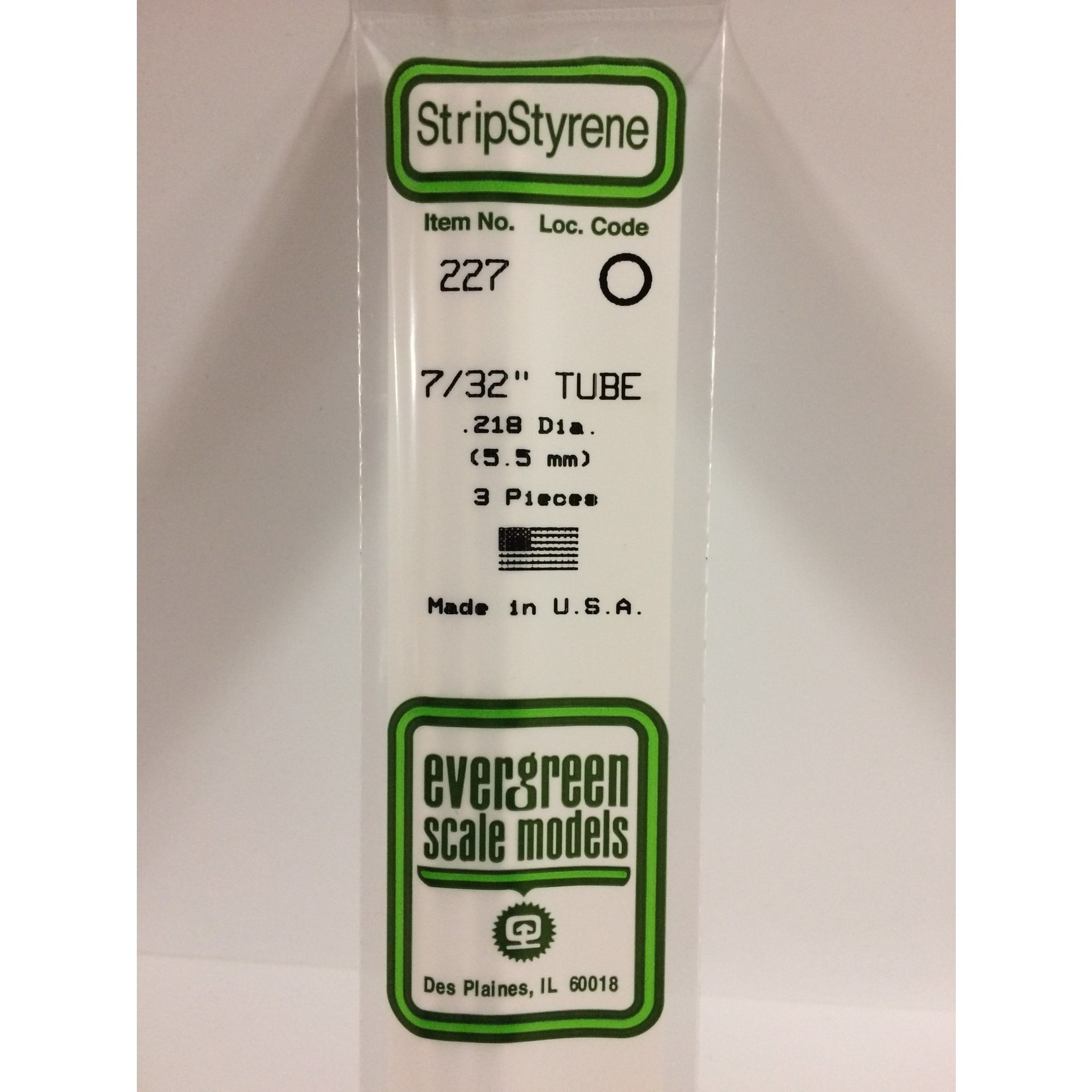 Evergreen Scale Models Evergreen 227 - .219" (5.5MM) OD OPAQUE WHITE POLYSTYRENE TUBING