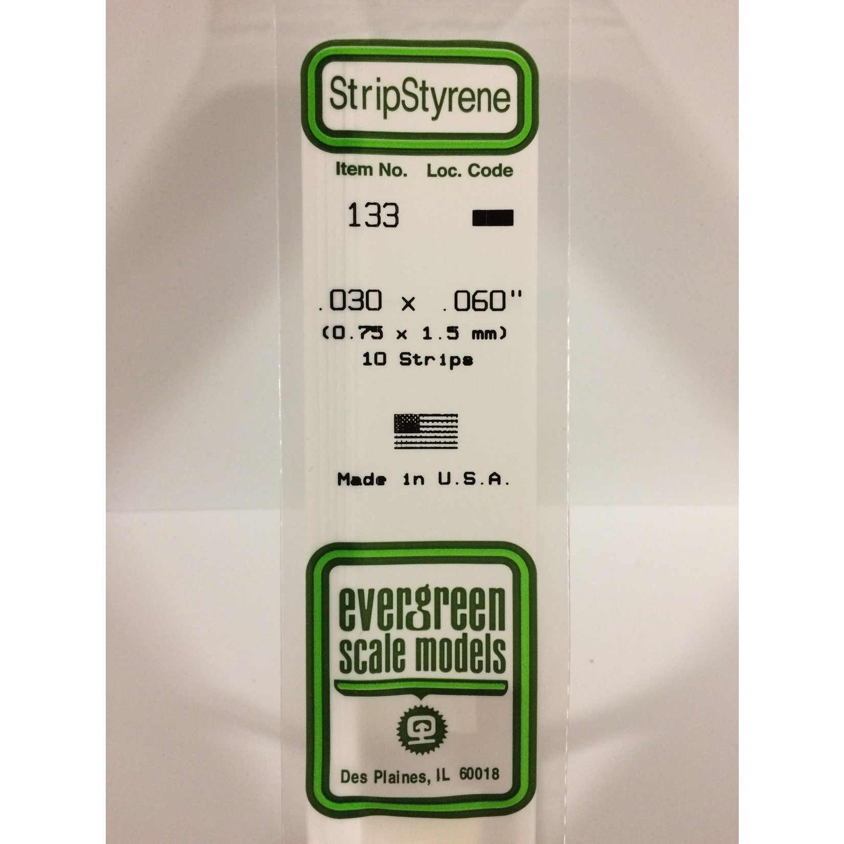Evergreen Scale Models Evergreen 133 - .030" X .060" OPAQUE WHITE POLYSTYRENE STRIP
