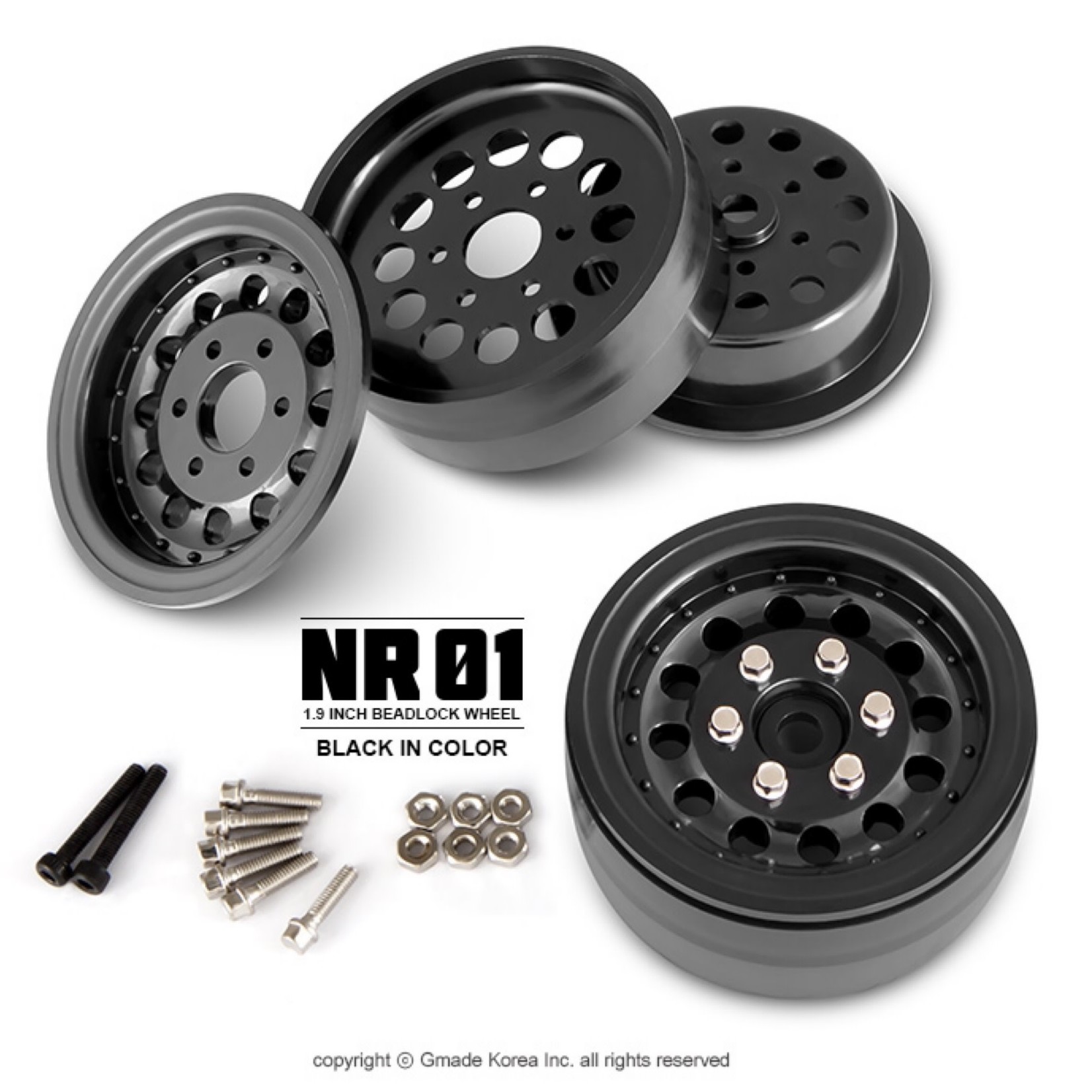 Gmade Gmade NR01 1.9" Beadlock Rock Crawler Wheels (Black) (2) #GM70224