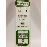 Evergreen Scale Models Evergreen 211 - .040" (1.0MM) OD WHITE POLYSTYRENE ROD