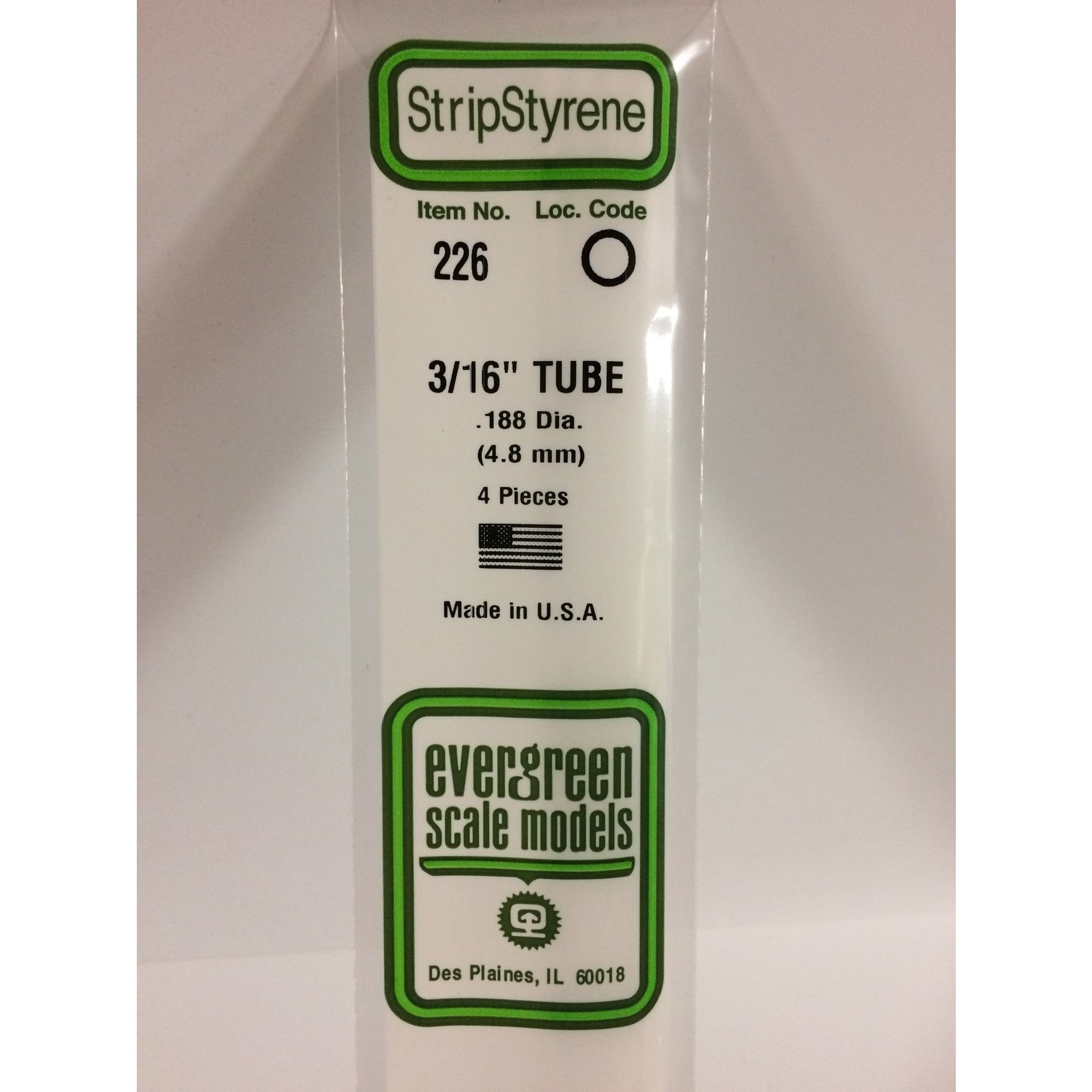 Evergreen Scale Models Evergreen 226 - .188" (4.8MM) OD OPAQUE WHITE POLYSTYRENE TUBING