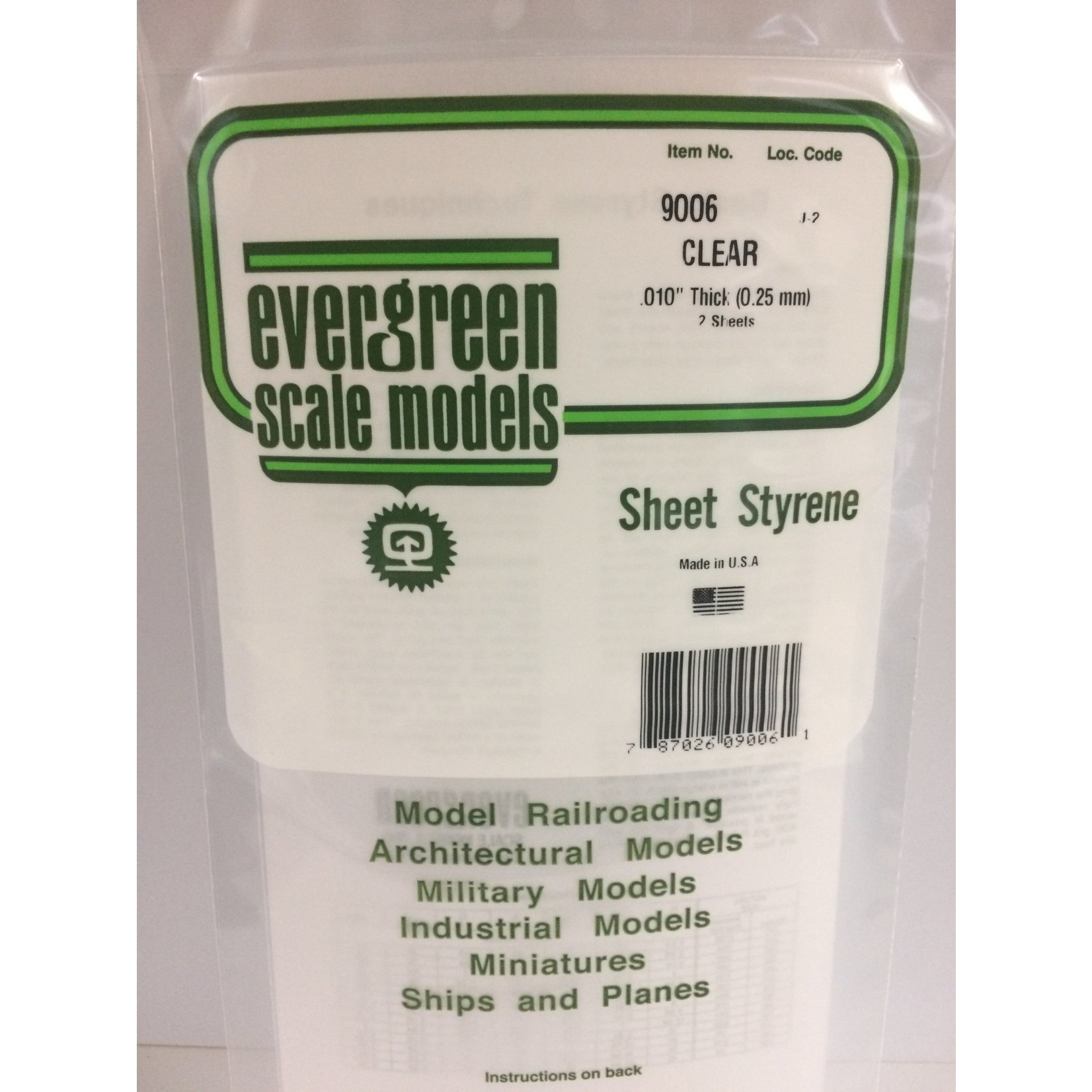 Evergreen Scale Models Evergreen 9006 - .010" CLEAR ORIENTED POLYSTYRENE SHEET