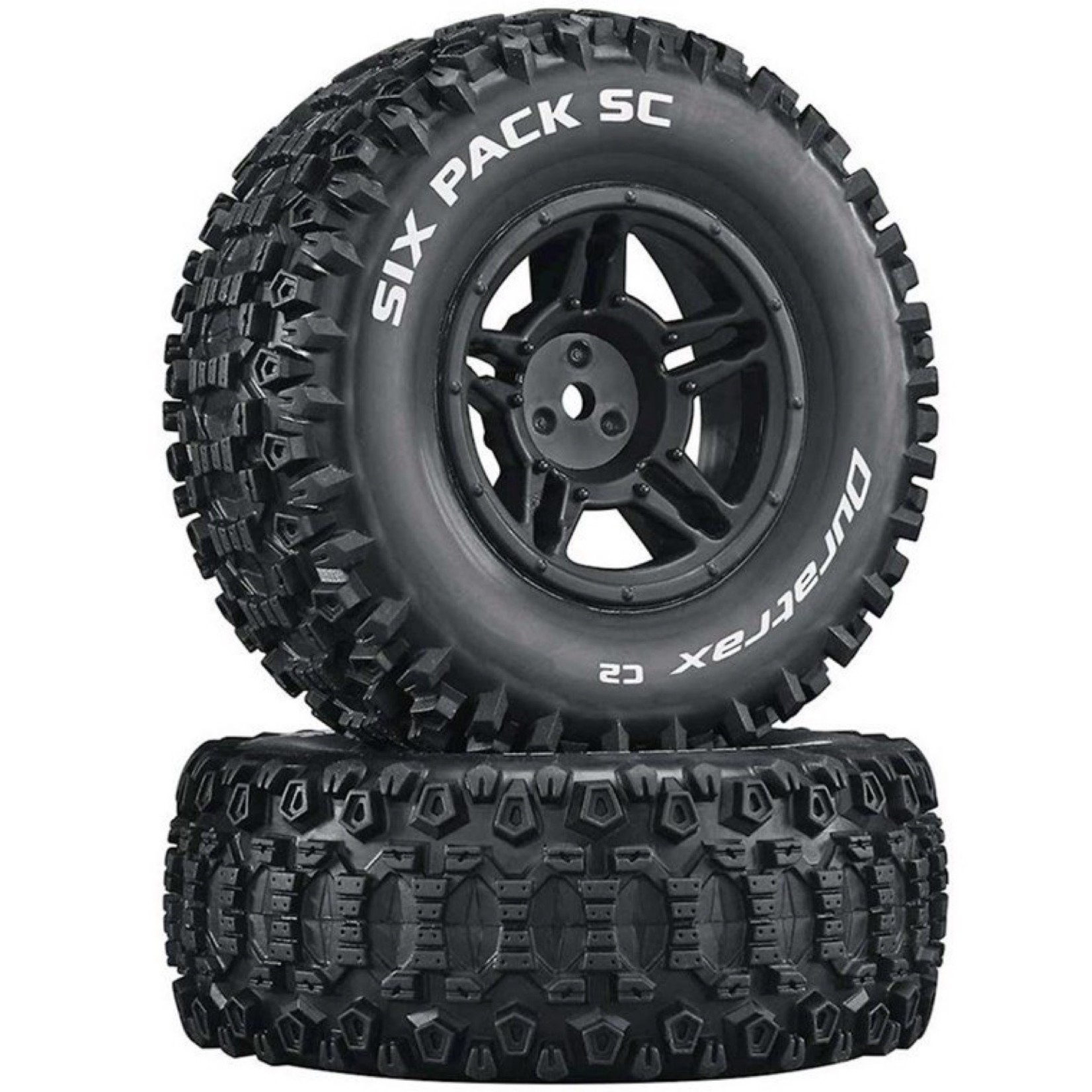Duratrax #DTXC3861  DuraTrax Six-Pack Pre-Mounted Short Course Front/Rear Tires (Black) (2)