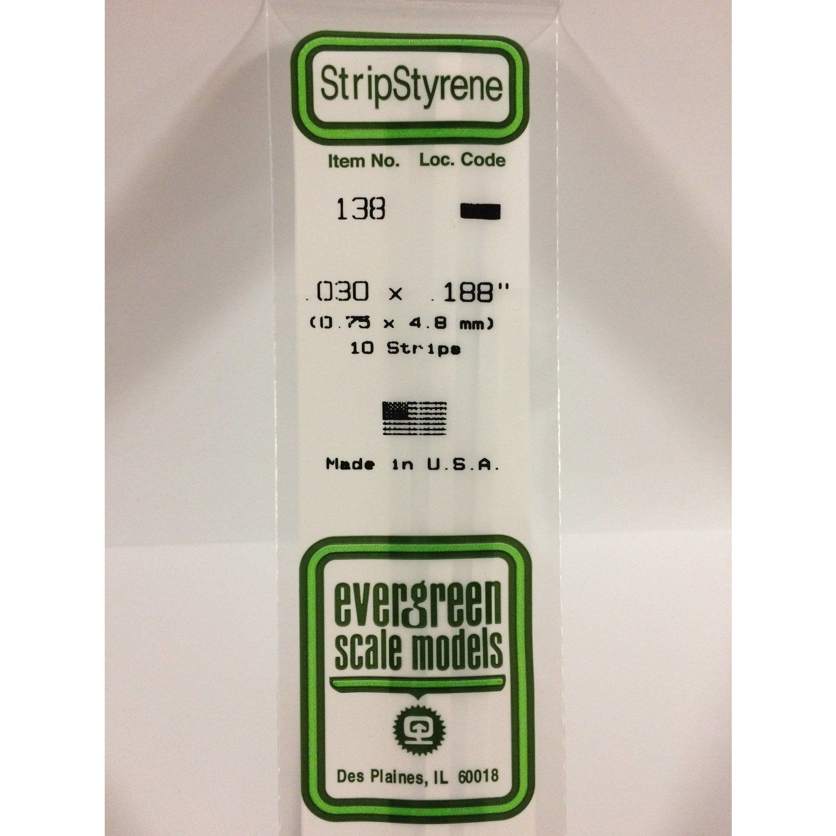 Evergreen Scale Models Evergreen 138- .030" X .188" OPAQUE WHITE POLYSTYRENE STRIP