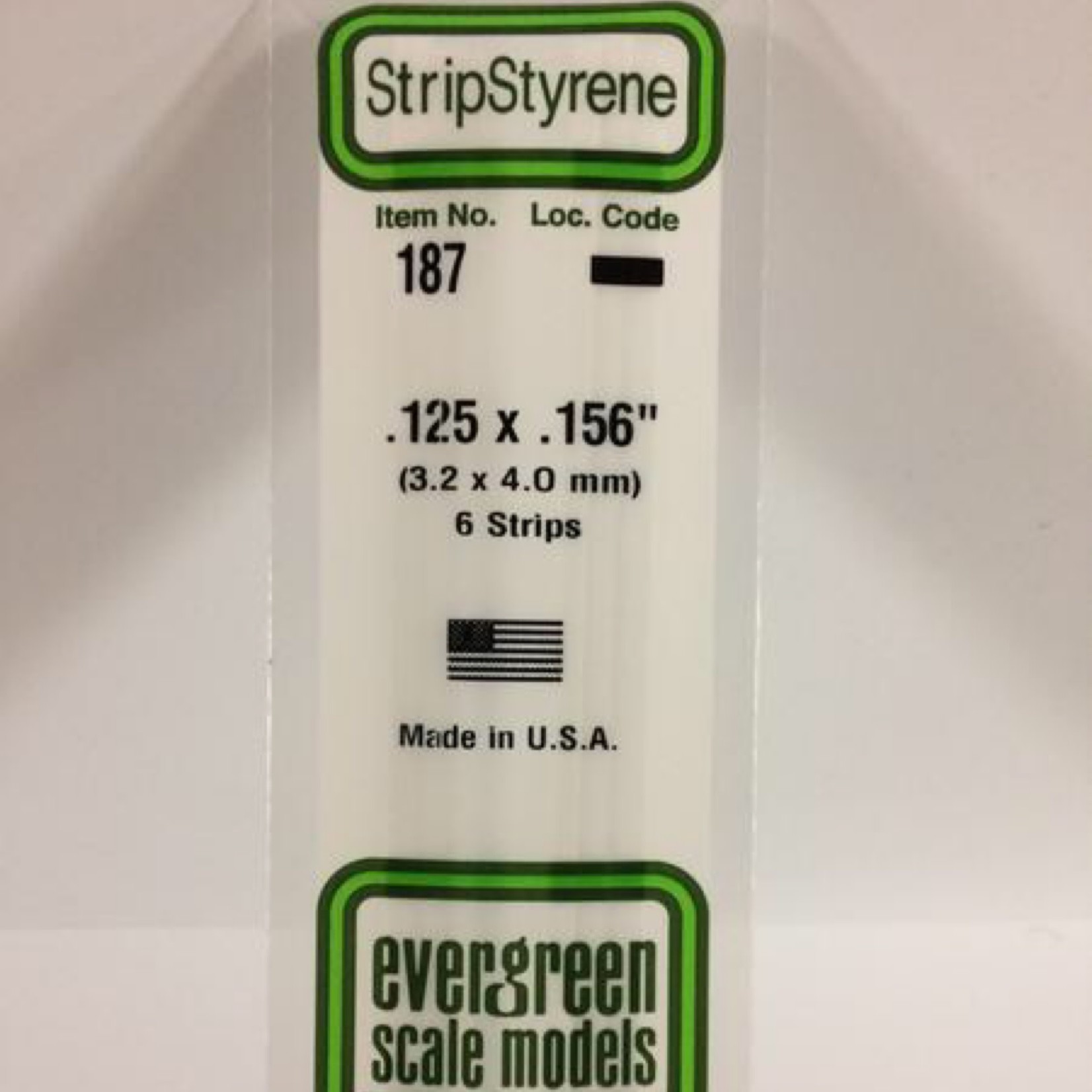 Evergreen Scale Models Evergreen 187 - .125" X .156" OPAQUE WHITE POLYSTYRENE STRIPS (6)
