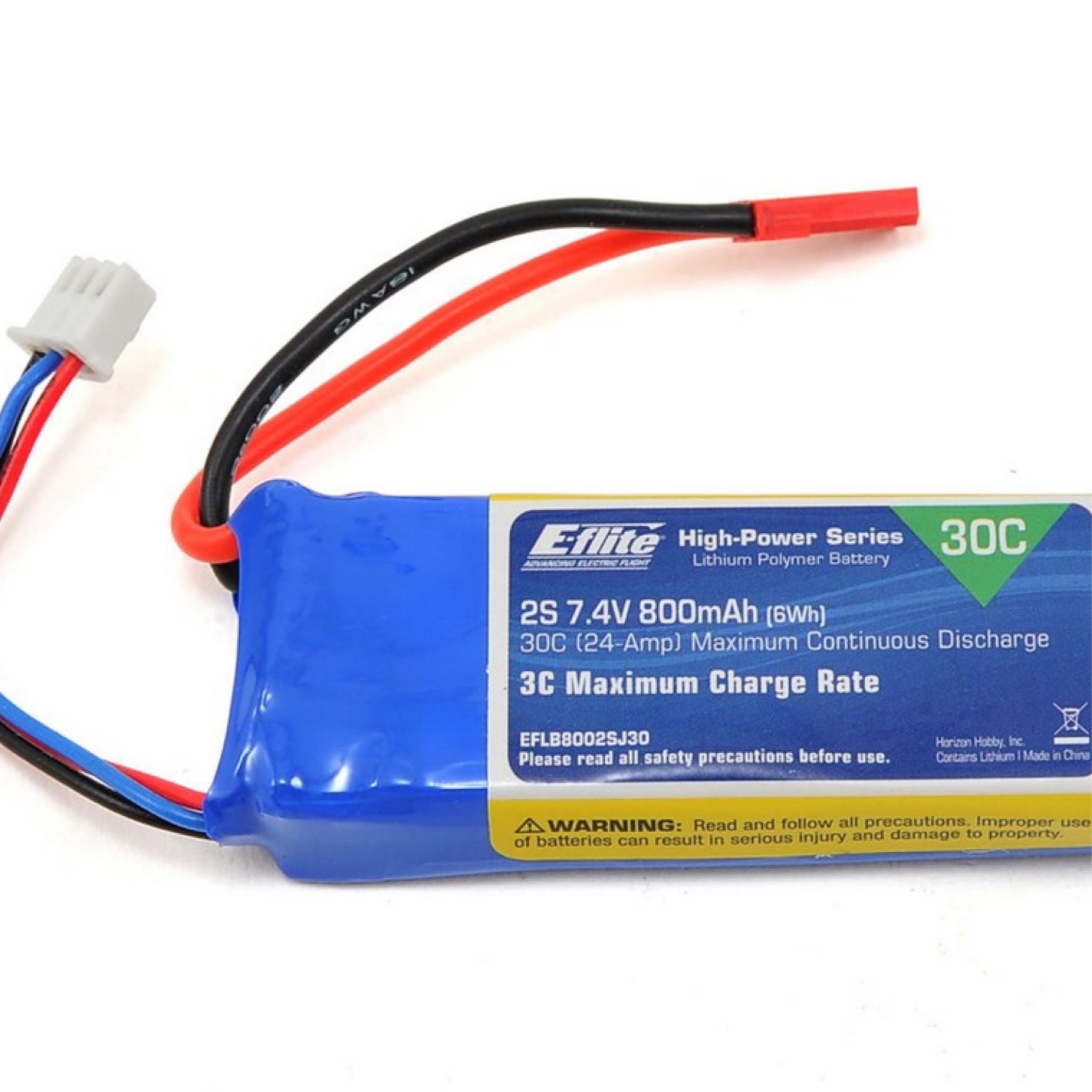 E-flite #EFLB8002SJ30 E-flite 2S LiPo 30C Battery (7.4V/800mAh) w/JST Connector