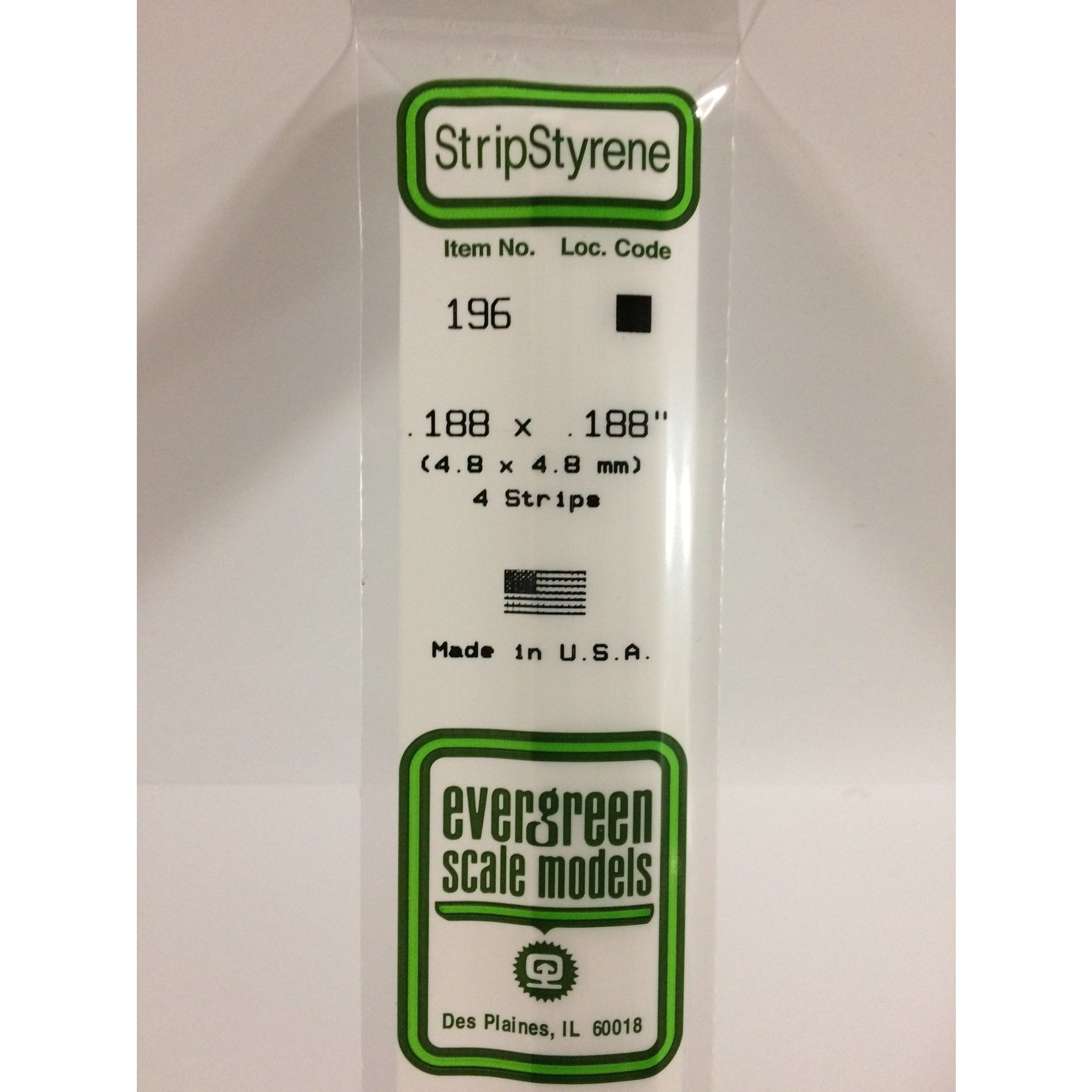 Evergreen Scale Models Evergreen 196 - .188" X .188" OPAQUE WHITE POLYSTYRENE STRIP