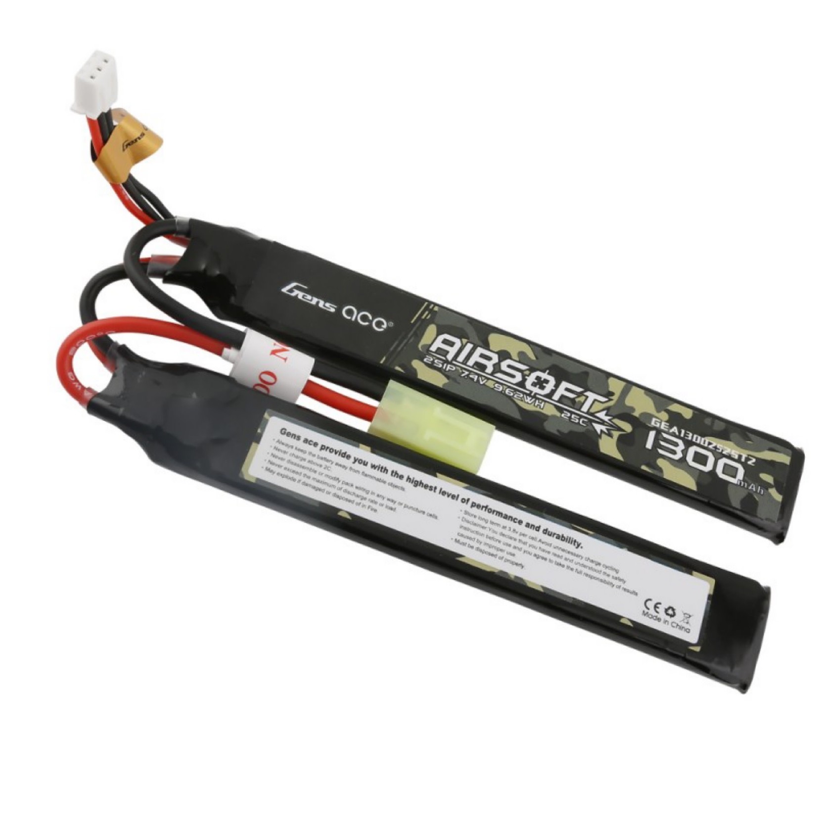 Gens Ace Gens Ace 25C 1300mAh 2S1P 7.4V 2X Airsoft Gun Battery with Tamiya Plug # GEA13002S25T2