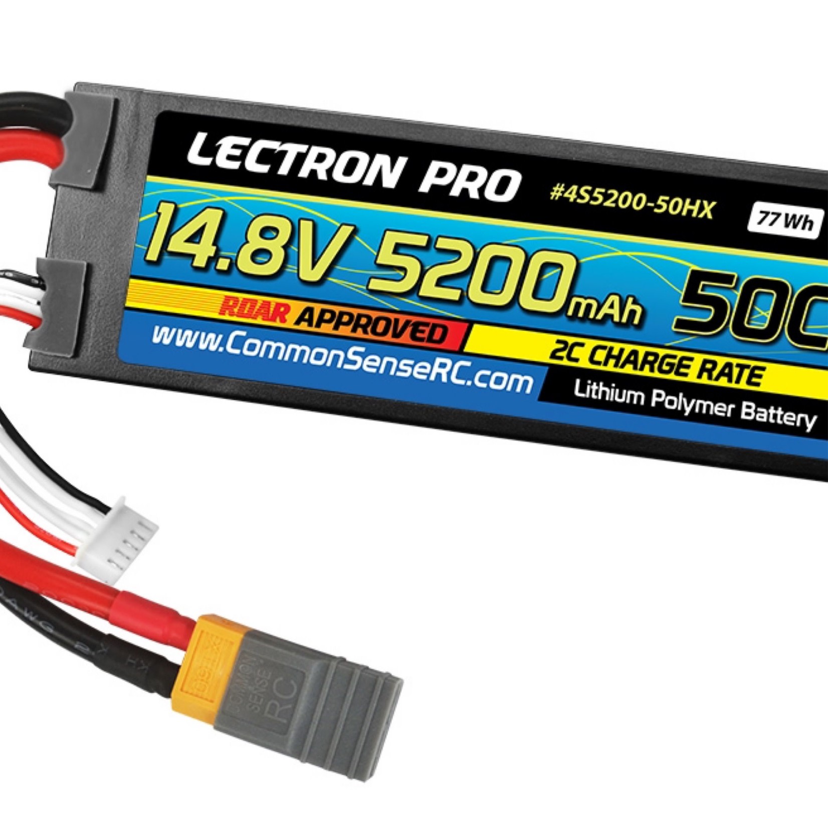 Common Sense RC #4S5200-50HX Common Sense RC Lectron Pro 14.8V 5200mAh 50C Lipo Battery with Hard Case for 1/8th Scale Buggies & Trucks