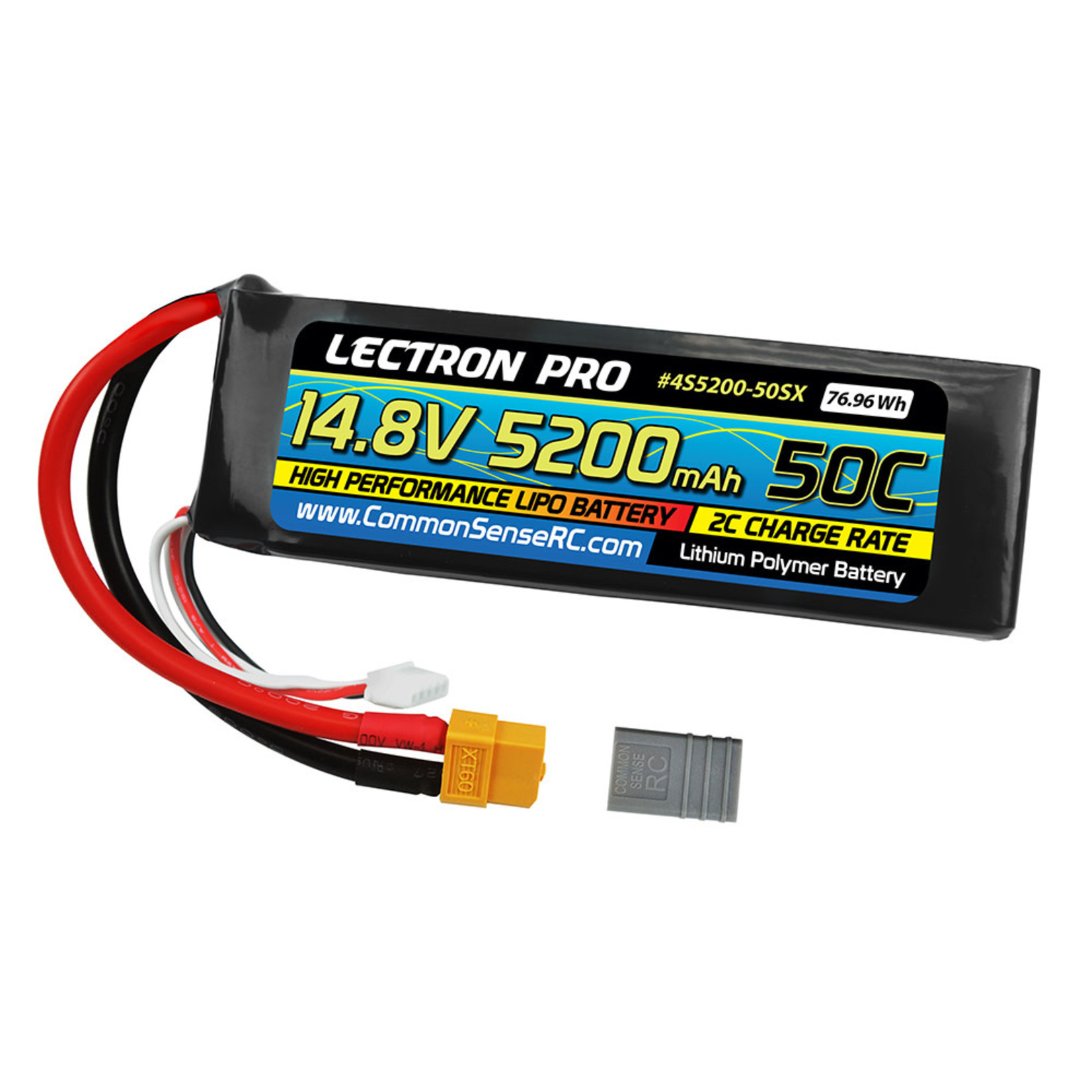 Common Sense RC #4S5200-50SXCommon Sense RC Lectron Pro 14.8V 5200mAh 50C Lipo Battery Soft Pack with XT60 Connector + CSRC adapter for XT60 batteries to popular RC vehicles