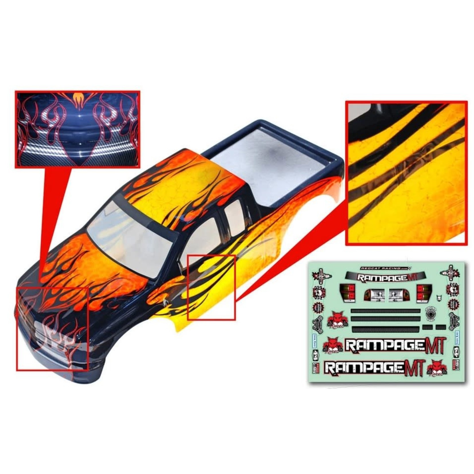 Redcat Racing #14050-Y  Redcat Rampage MT Pre-Painted Monster Truck Body (Yellow w/Black Flames)