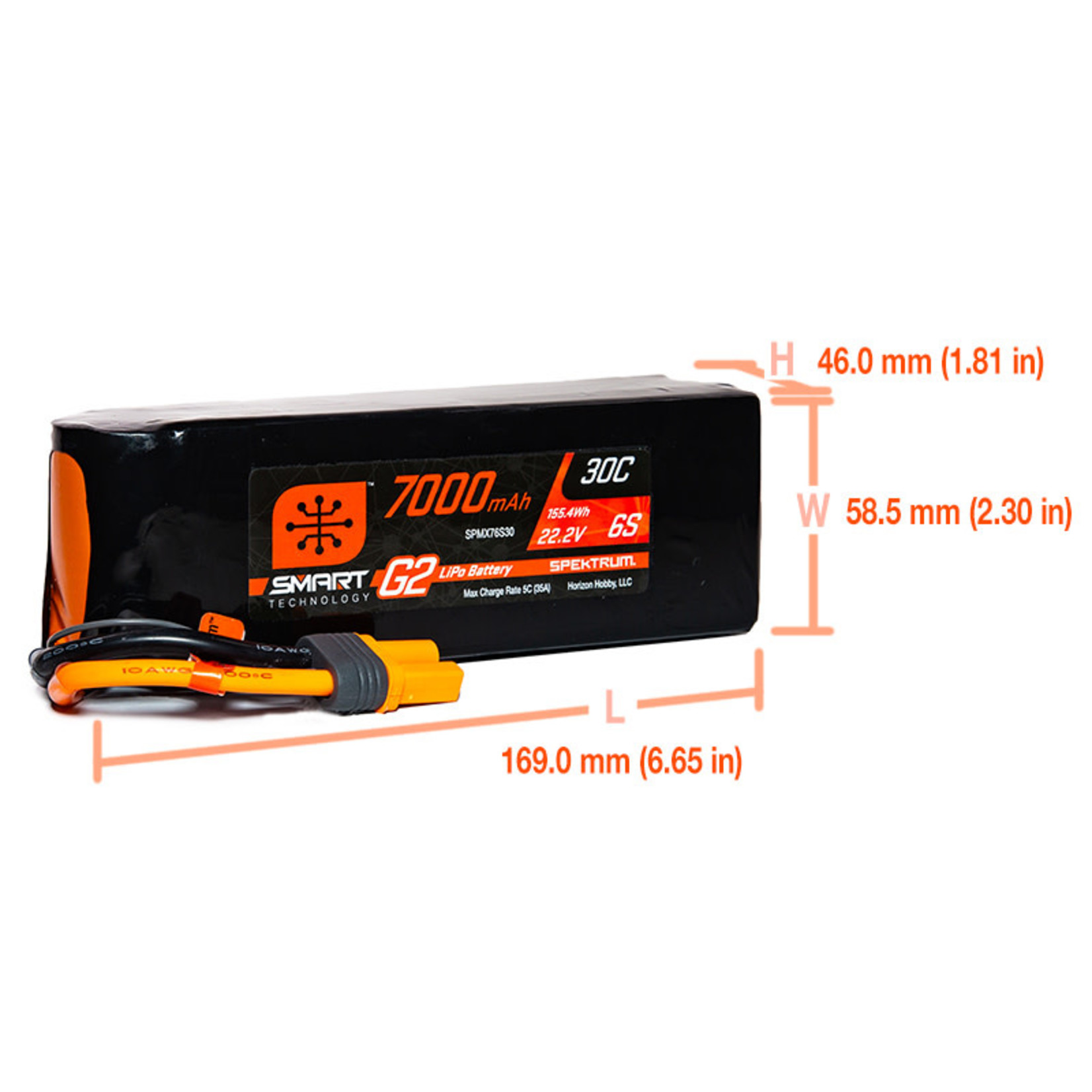 Spektrum Spektrum 22.2V 7000mAh 6S 30C Smart LiPo G2: IC5 #SPMX76S30