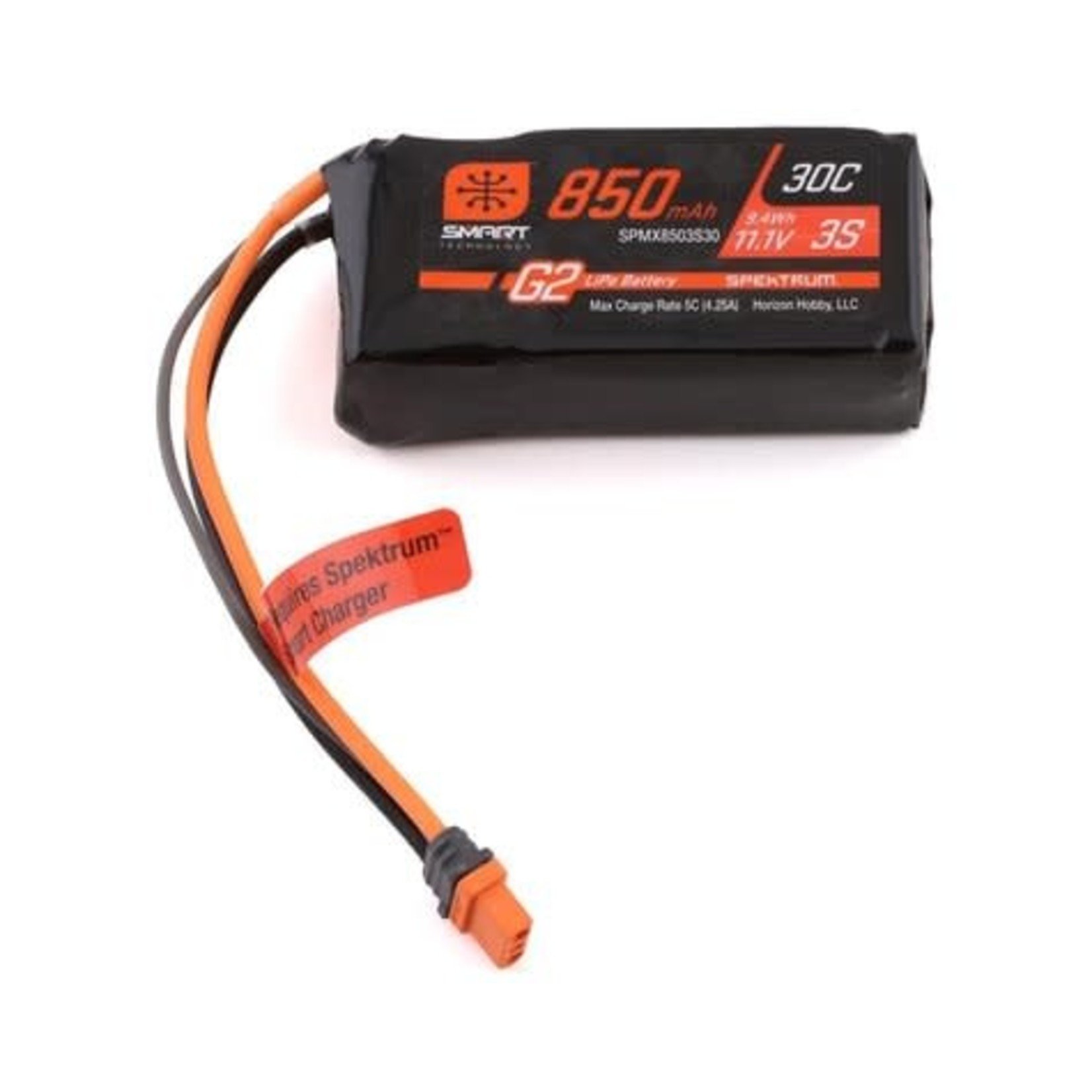Spektrum Spektrum RC 3S Smart G2 LiPo 30C Battery Pack w/IC2 Connector (11.1V/850mAh) #SPMX8503S30