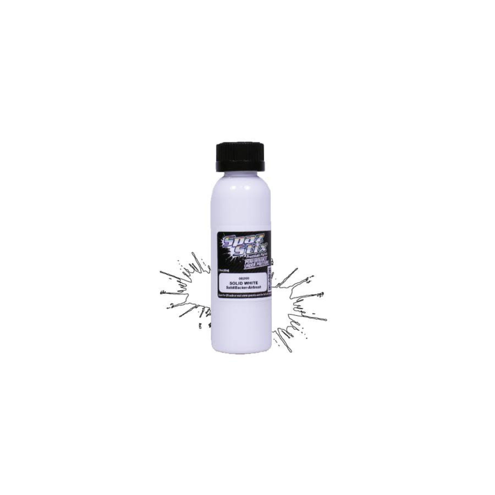 Spaz Stix #00200 Spaz Stix - Solid White/Backer, Airbrush Ready Paint, 2oz Bottle