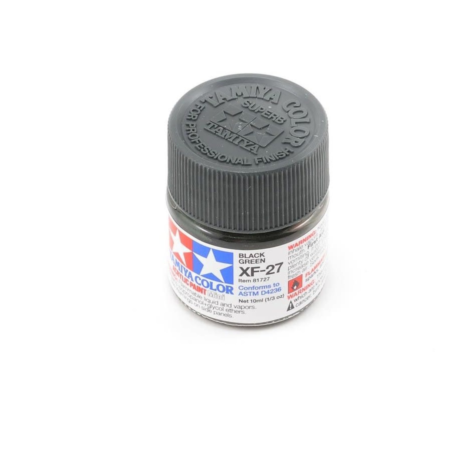 Tamiya #81727 Tamiya XF-27 Flat Black Green Acrylic Paint (10ml)