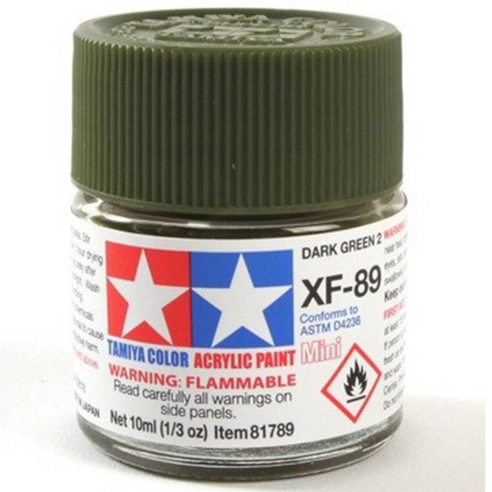 Tamiya #81789 Tamiya XF-89 Acrylic Mini Dark Green 10ml Bottle