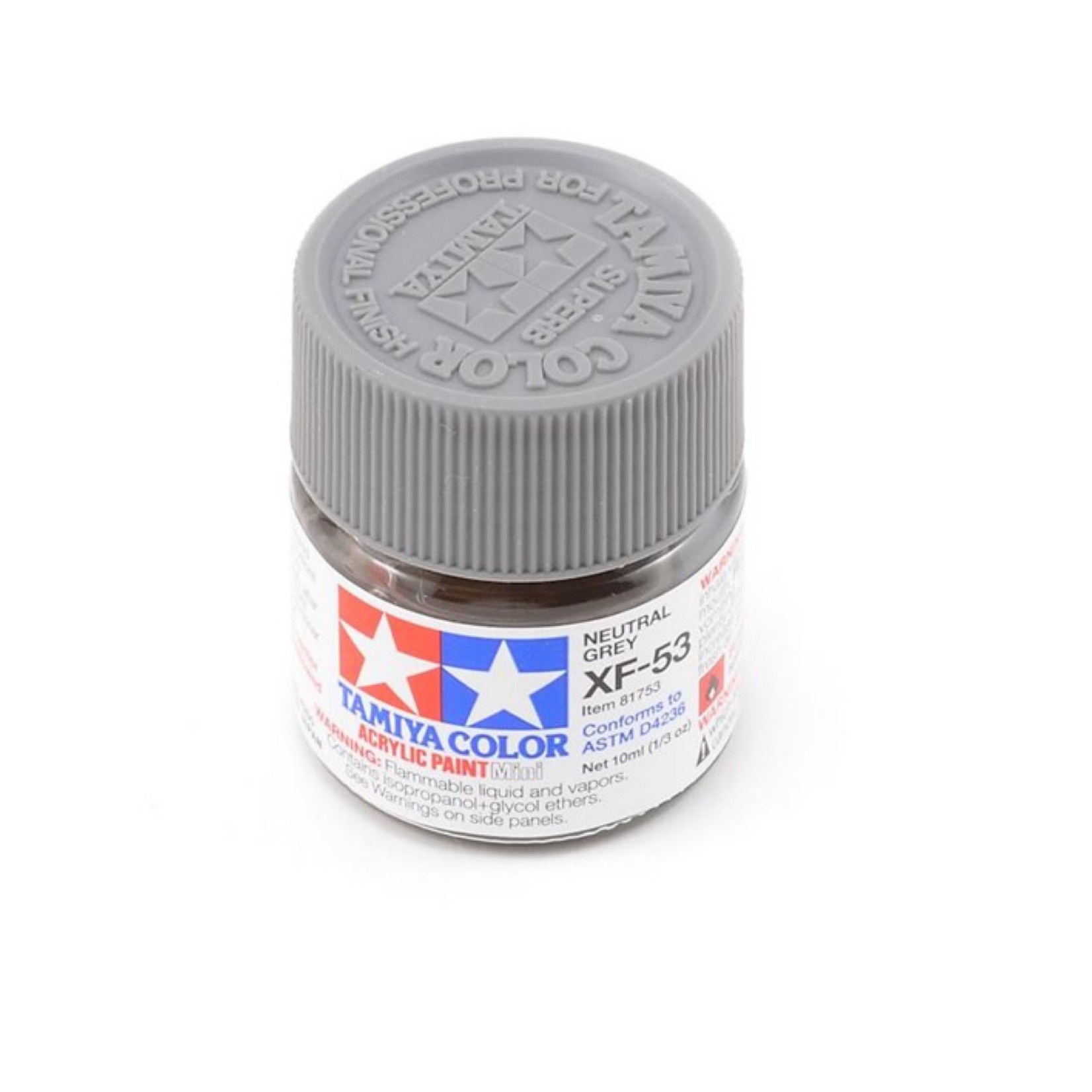 Tamiya #81753 Tamiya XF-53 Acrylic Mini Flat Neutral Gray Paint (10ml)
