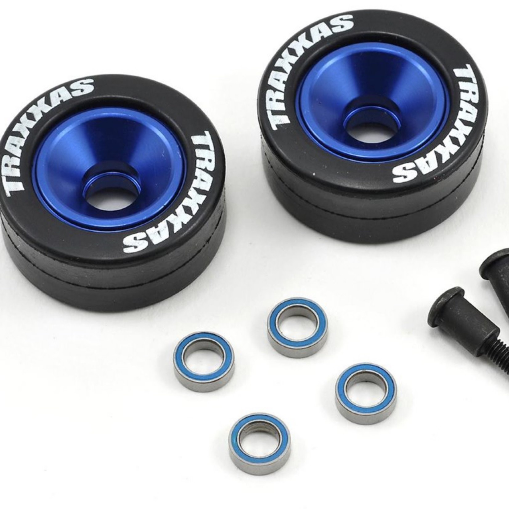 Traxxas #5186A Traxxas Aluminum Wheelie Bar Wheel Set w/Rubber Tires (Blue) (2)