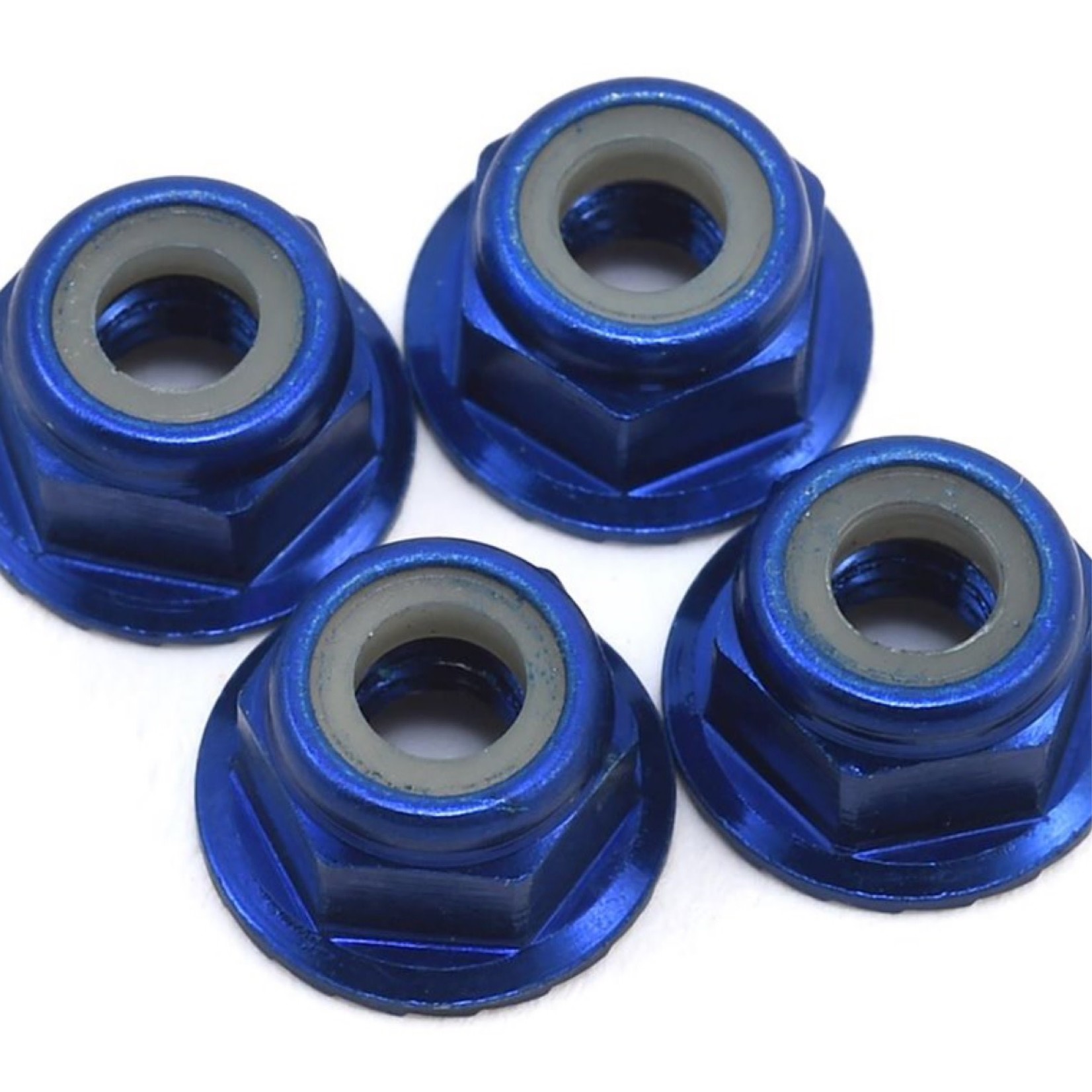 Traxxas #1747R Traxxas 4mm Aluminum Flanged Serrated Nuts (Blue) (4)