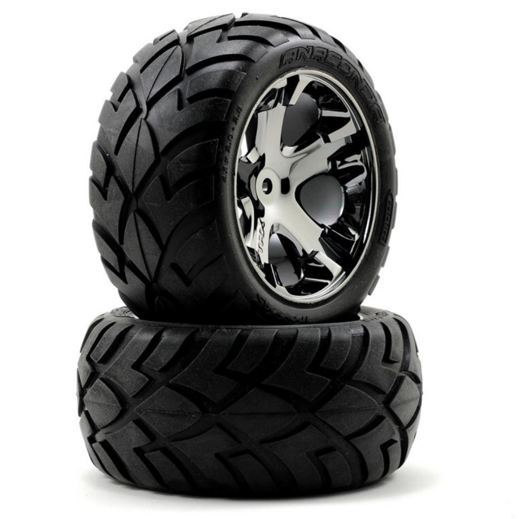 Traxxas #3773A Traxxas Anaconda Rear Tires w/All-Star Wheels (2) (Black Chrome) (Standard)