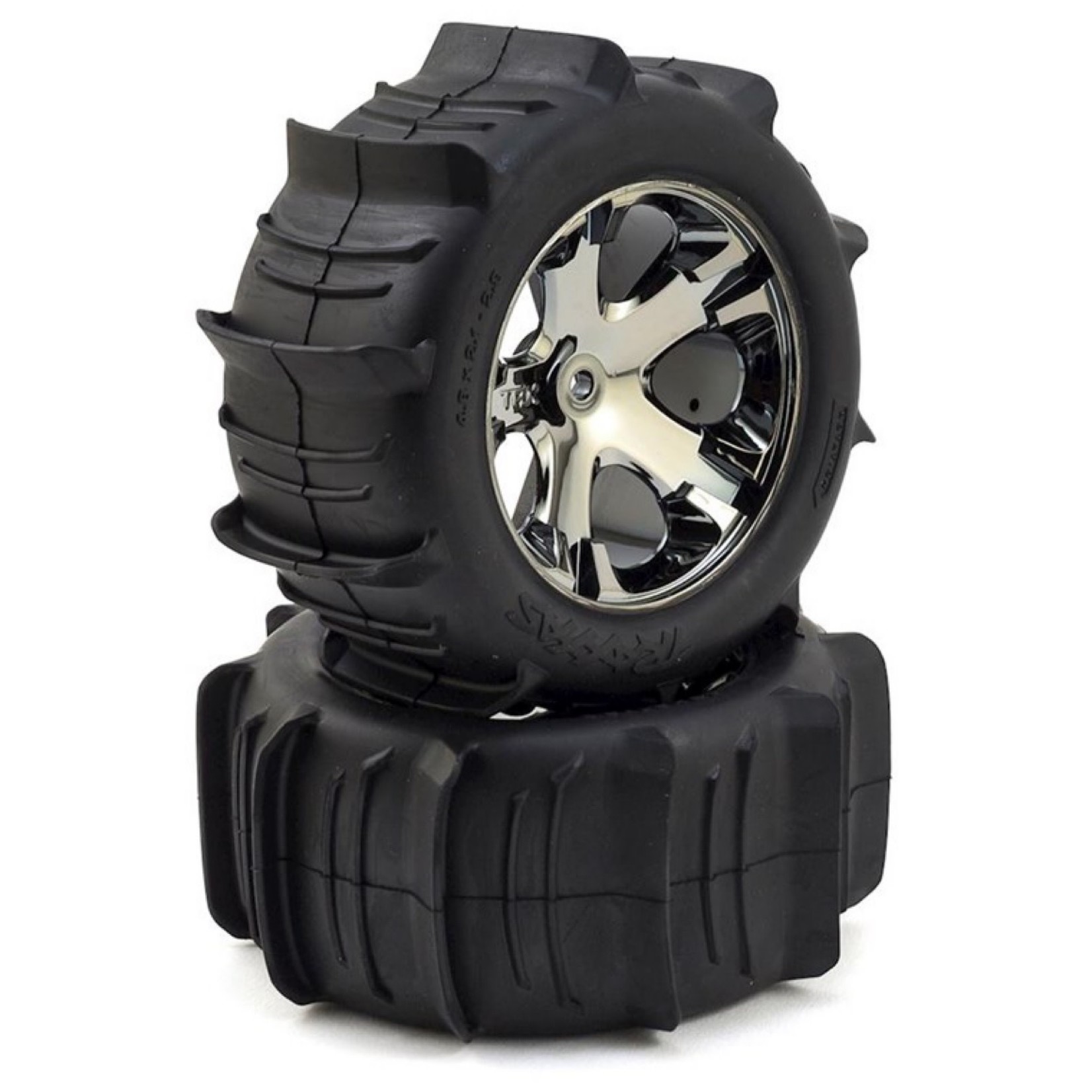Traxxas #3776 Traxxas 2.8" Pre-Mounted Paddle Tires w/All-Star Nitro Rear Wheels (2) (Black Chrome)