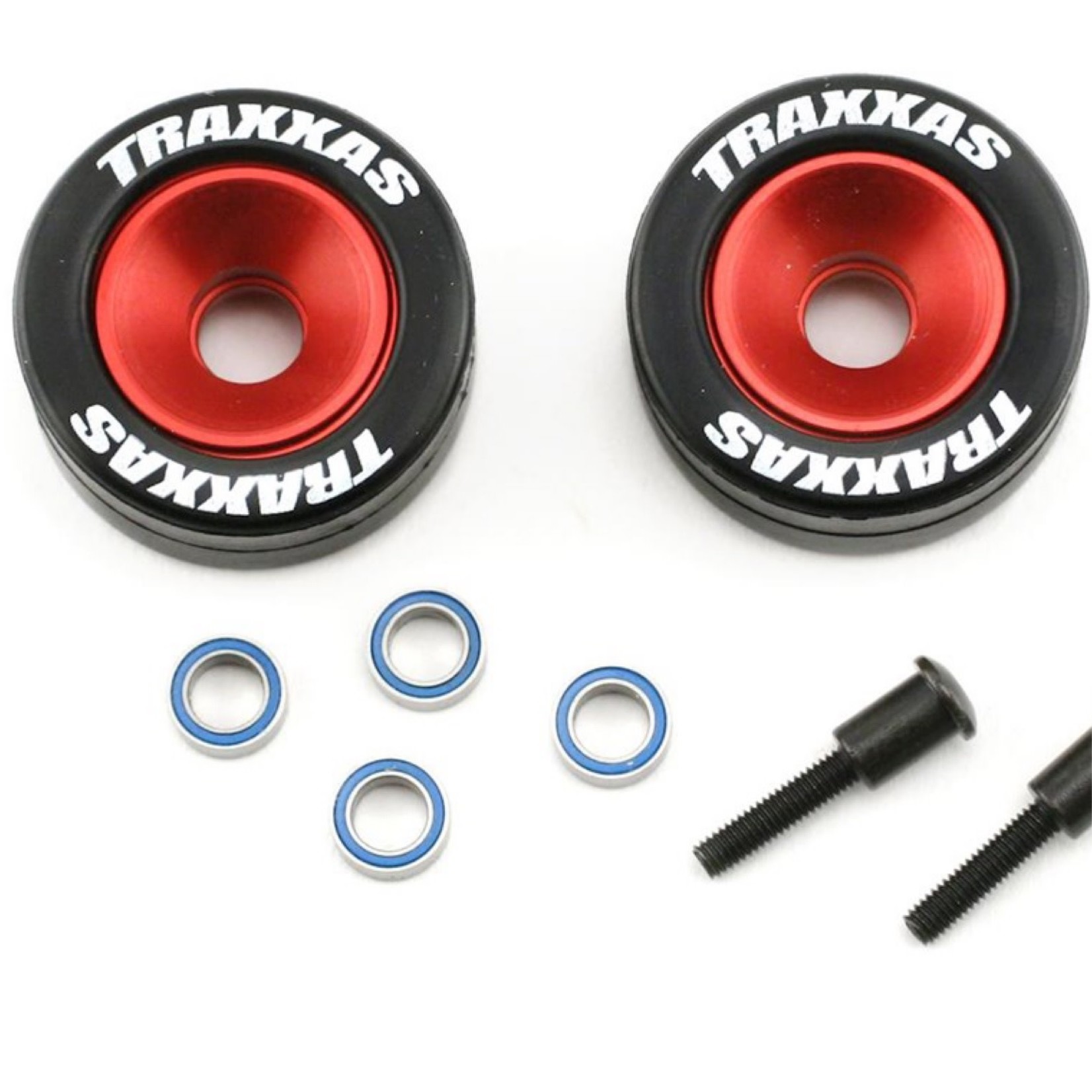 Traxxas #5186 Traxxas Machined Aluminum Wheels w/Rubber Tires (Wheelie Bar) (2)