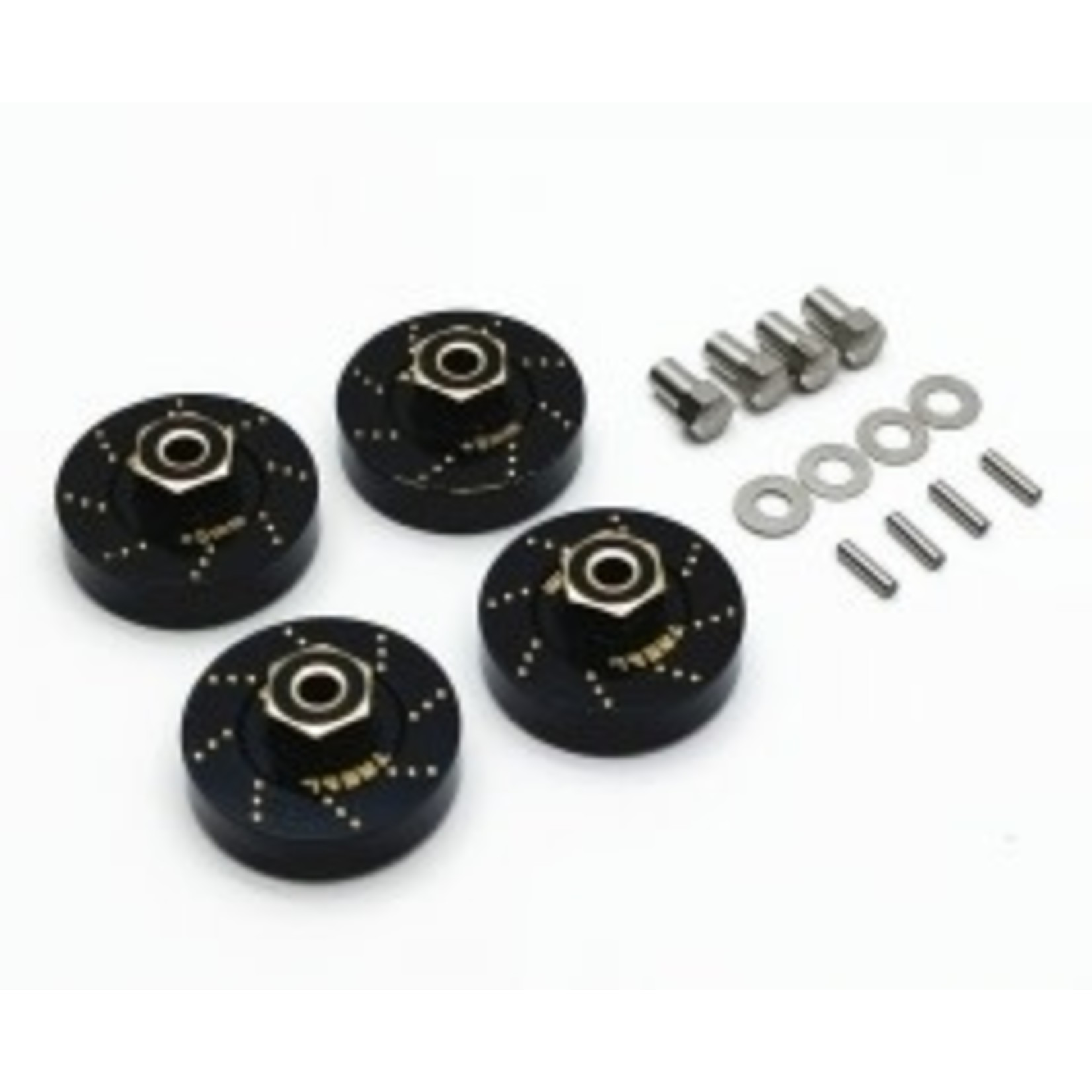 Treal #X002RZTQ0R Treal SCX24 Brass Extended Wheel Hubs (4) & +5mm Axle Counterweight 12g (Black)