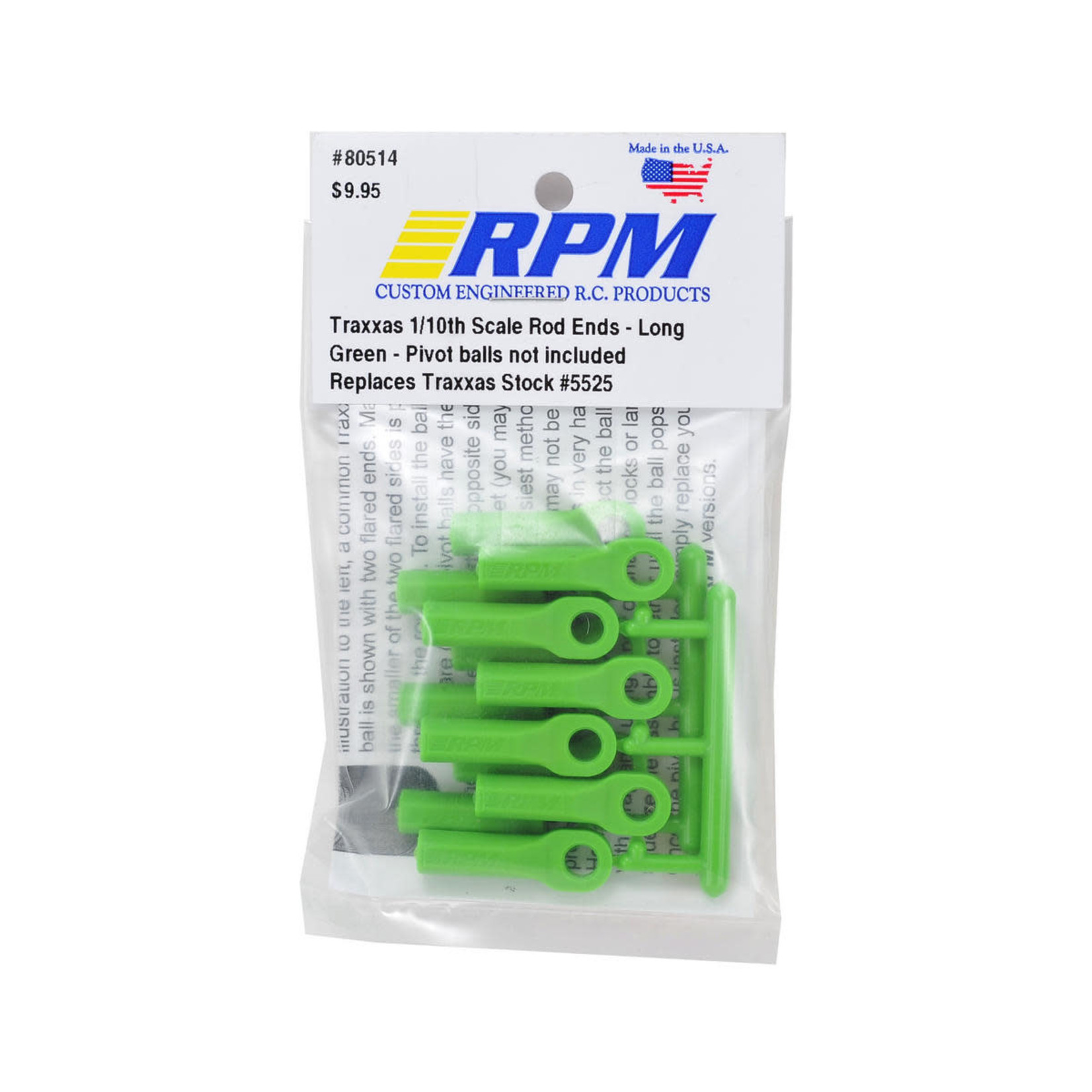 RPM RPM Long Traxxas Turnbuckle Rod End Set (Green) (12) #80514