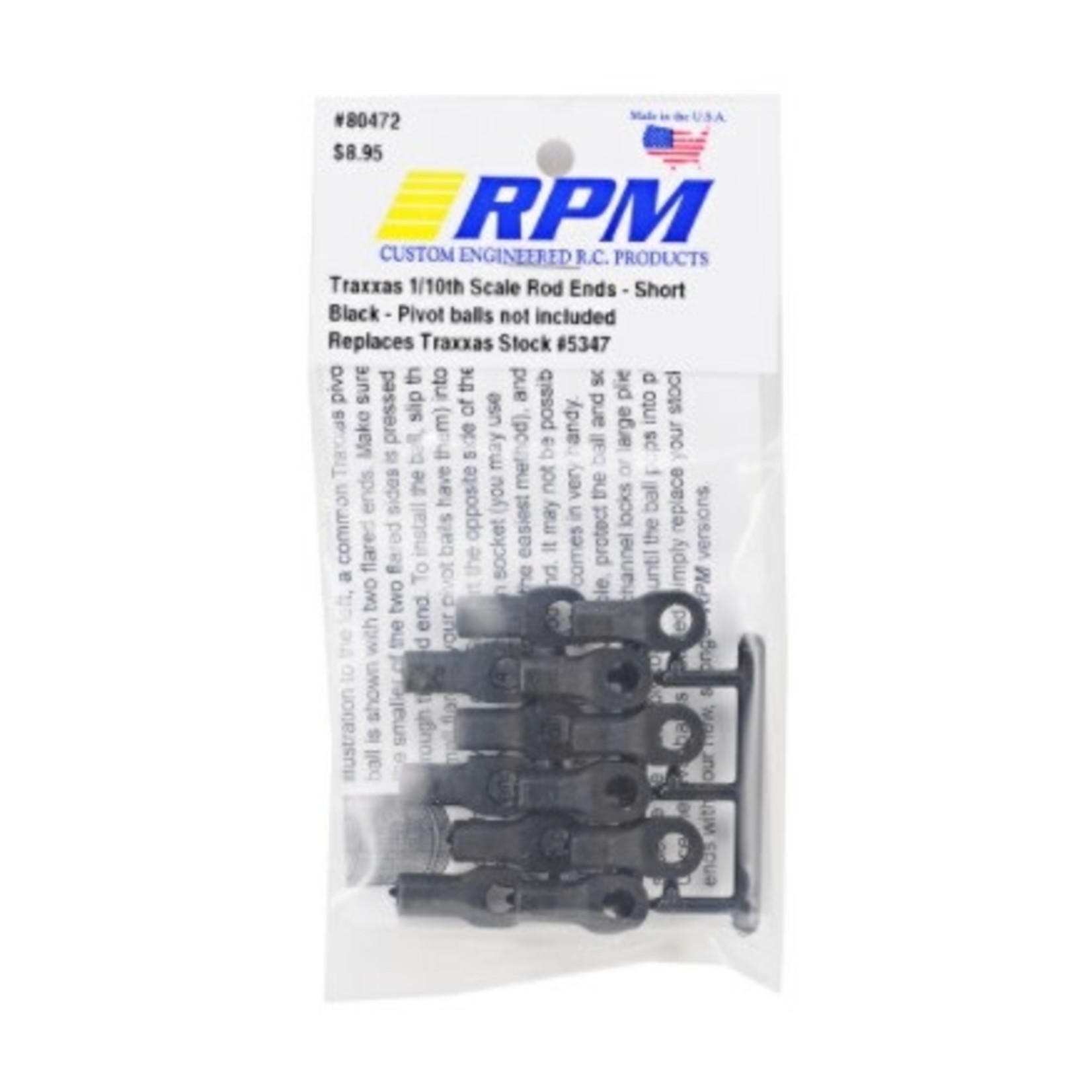 RPM RPM Short Traxxas Turnbuckle Rod End Set (Black) (12) #80472