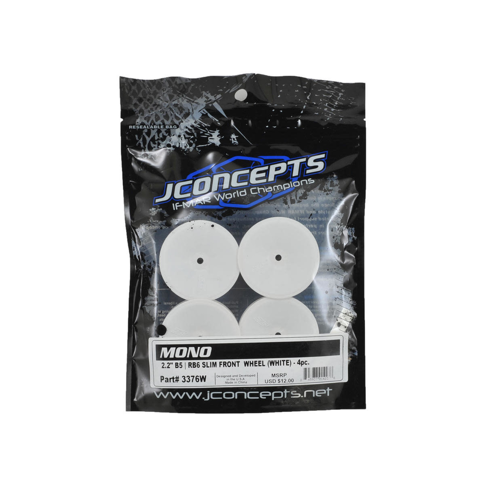 JConcepts #3376W JConcepts 12mm Hex Mono 2.2 "Slim" Front Wheels (4) (B6/RB6/SRX2/YZ2) (White)