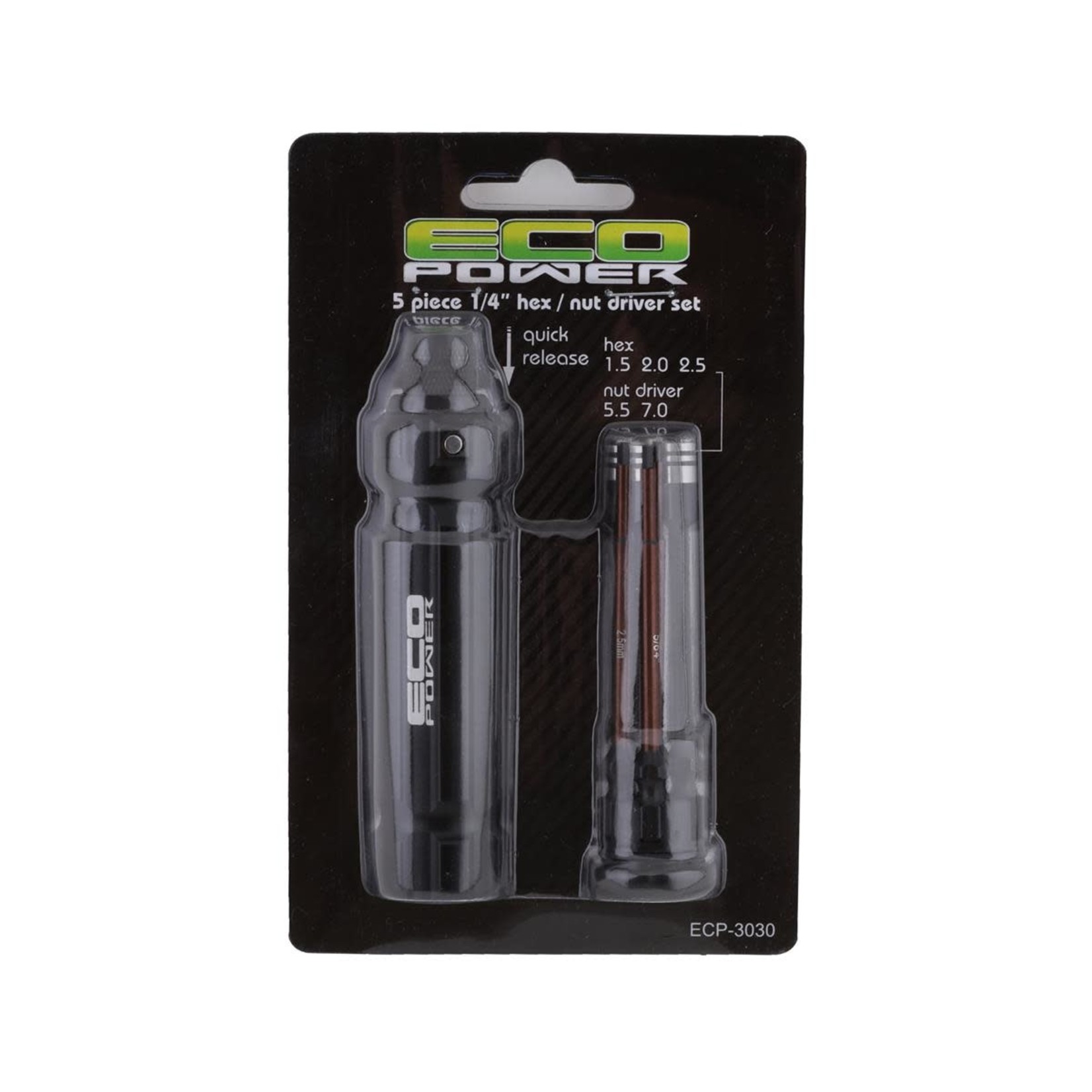 EcoPower EcoPower 5-Piece 1/4" Hex & Nut Driver Set (1.5, 2.0, 2.5mm Hex and 5.5, 7mm Nut Driver) #ECP-3030