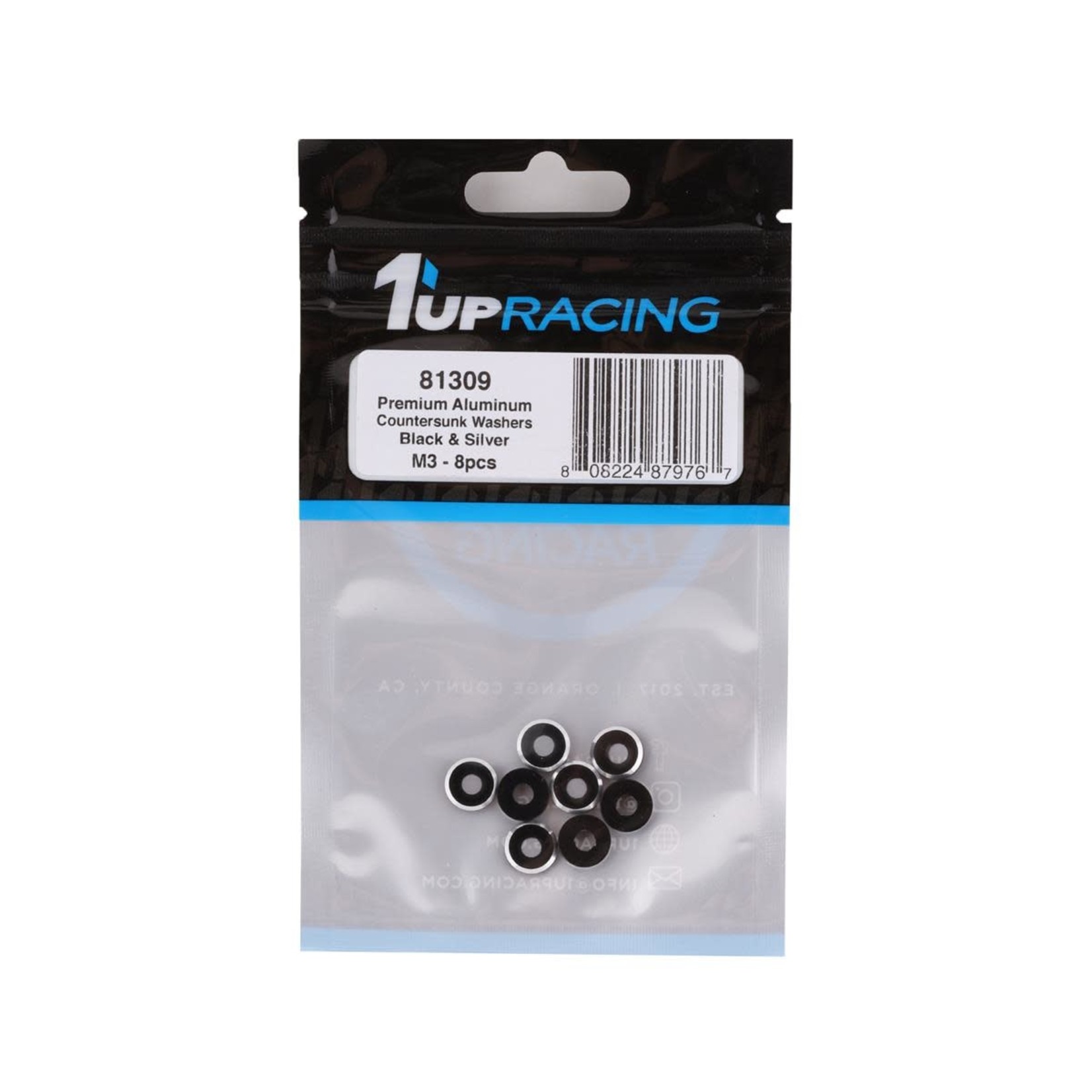 1UP Racing 1UP Racing 3mm Aluminum Countersunk Washers (Black/Silver) (8) #81309