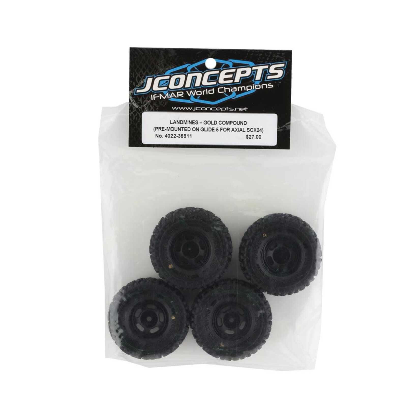 JConcepts #4022-35911 JConcepts Landmines 1.0" Pre-Mounted Tires w/Glide 5 Wheels (Black) (4) (Gold) w/7mm Hex