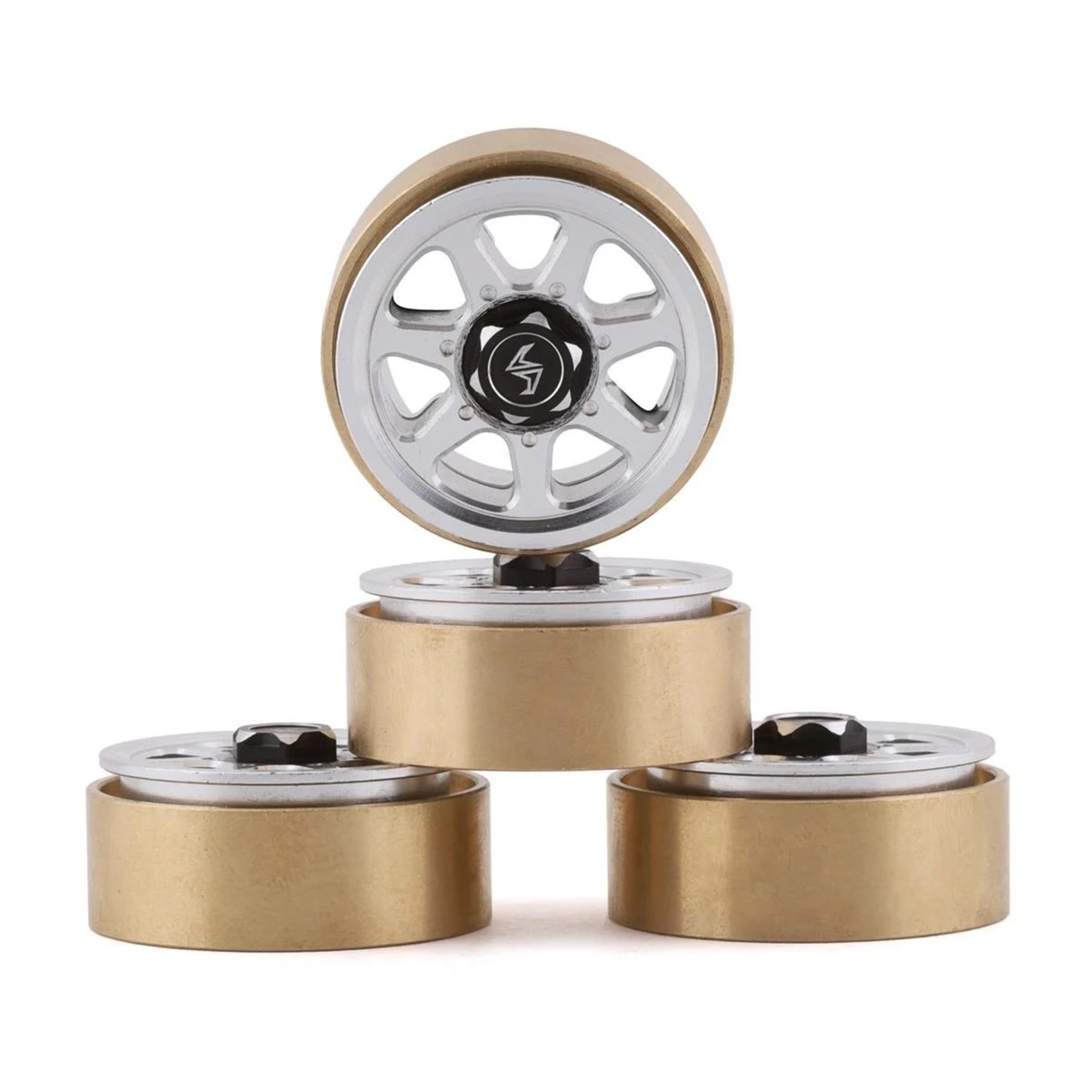 Samix #SAMSCX24-6669SC2  Samix SCX24 Aluminum & Brass 1.0" Beadlock Wheel Set w/Scale Hubs (Silver) (4)