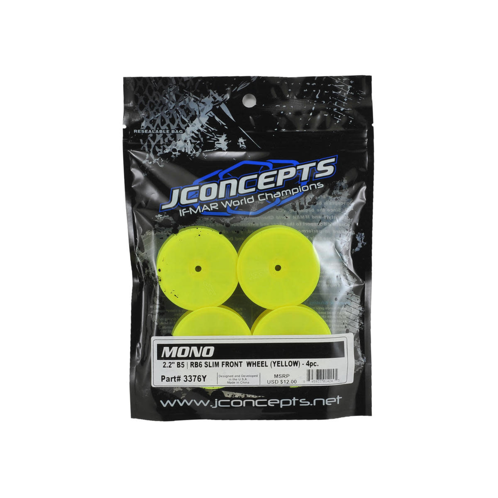 JConcepts #3376Y JConcepts 12mm Hex Mono 2.2 "Slim" Front Wheels (4) (B6/RB6/SRX2/YZ2) (Yellow)
