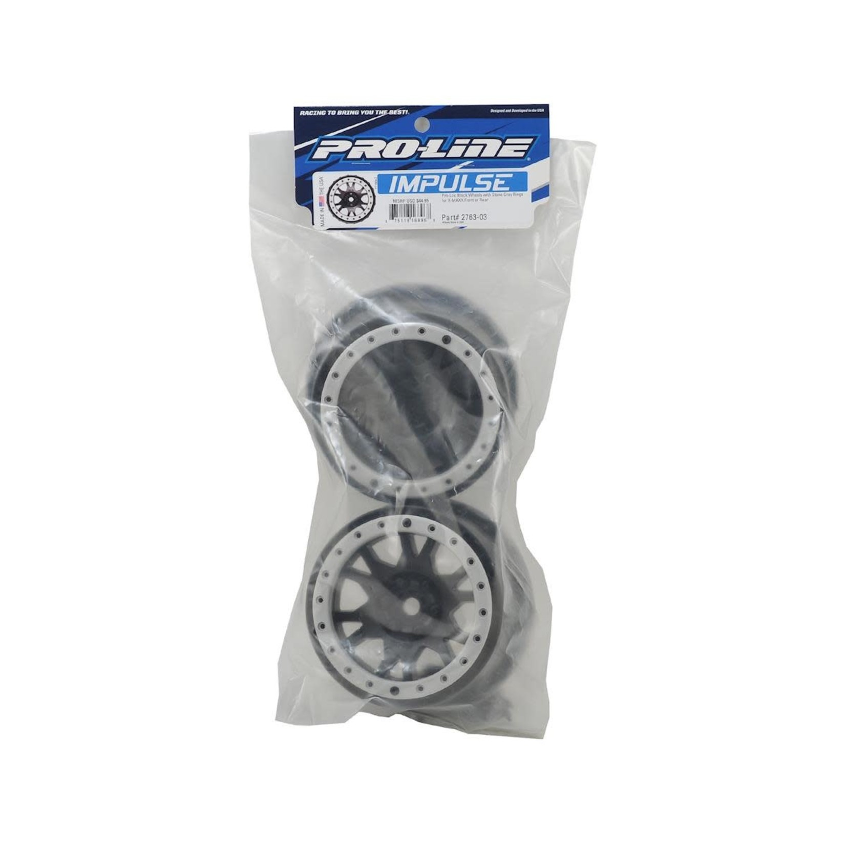 Pro-Line Pro-Line X-MAXX Impulse Pro-Loc Wheels (Black w/Stone Gray Rings) (2) #2763-03