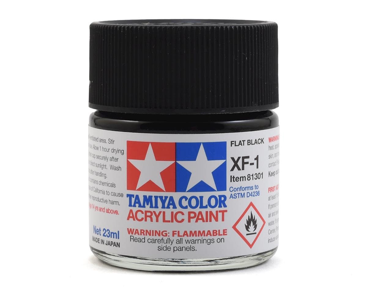 Tamiya Flat Black Acrylic Paint (23ml) XF1 Hobby Time RC