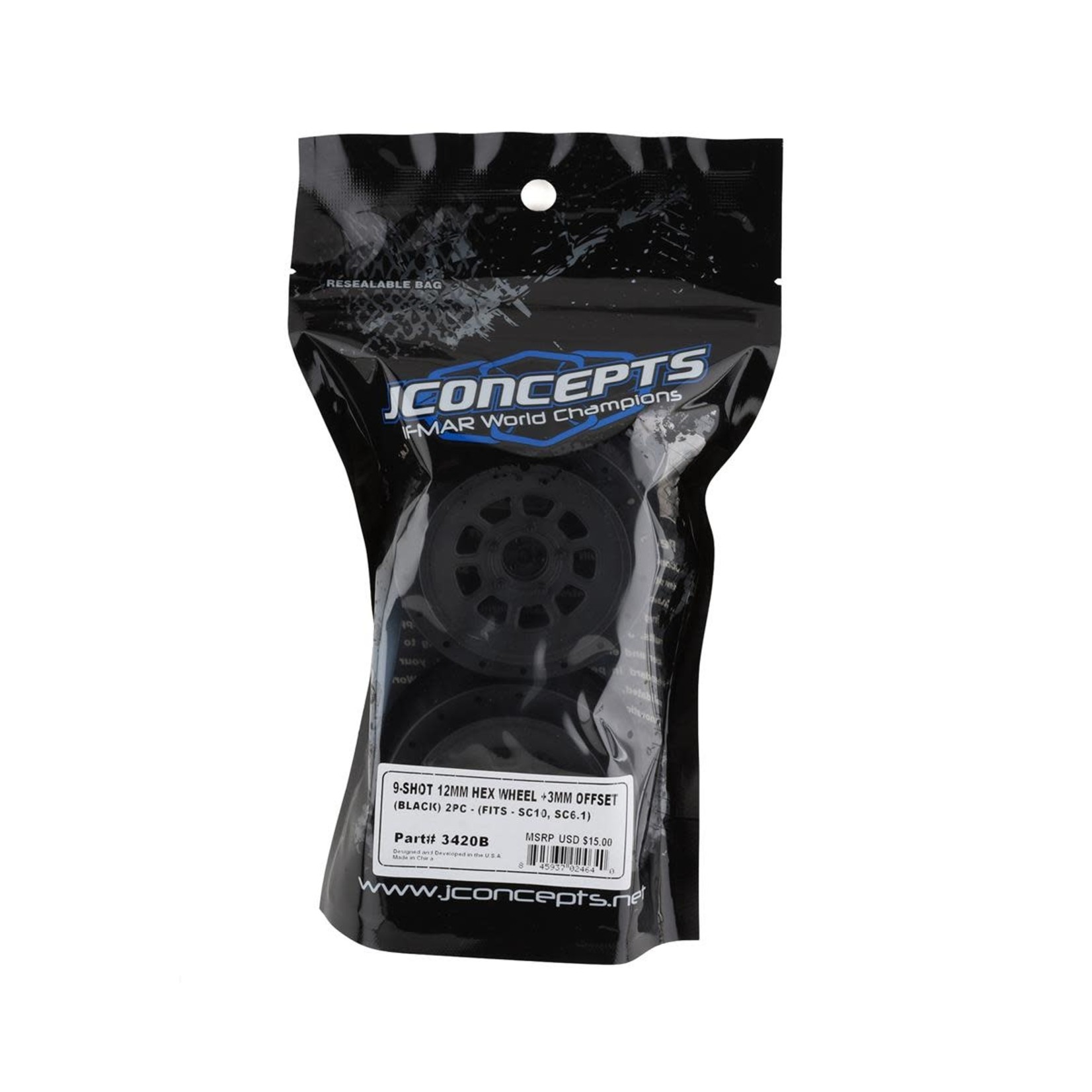 JConcepts #3420B JConcepts 9-Shot Short Course Wheels w/3mm Offset (2) (Black) w/12mm Hex