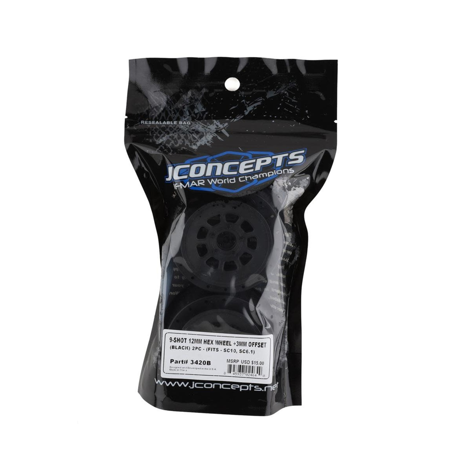 JConcepts JConcepts 9-Shot Short Course Wheels w/3mm Offset (2) (Black) w/12mm Hex #3420B