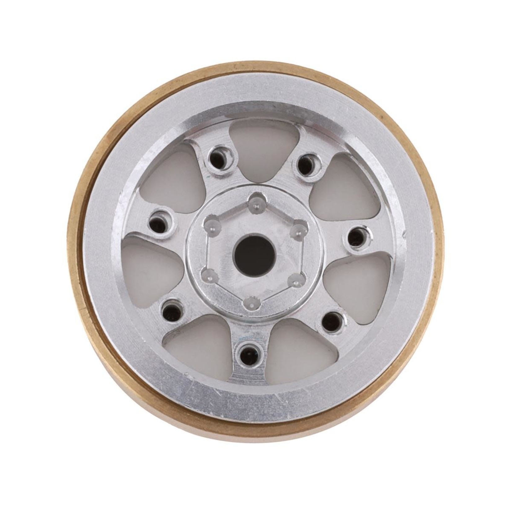 Samix #SAMSCX24-6669SC2  Samix SCX24 Aluminum & Brass 1.0" Beadlock Wheel Set w/Scale Hubs (Silver) (4)