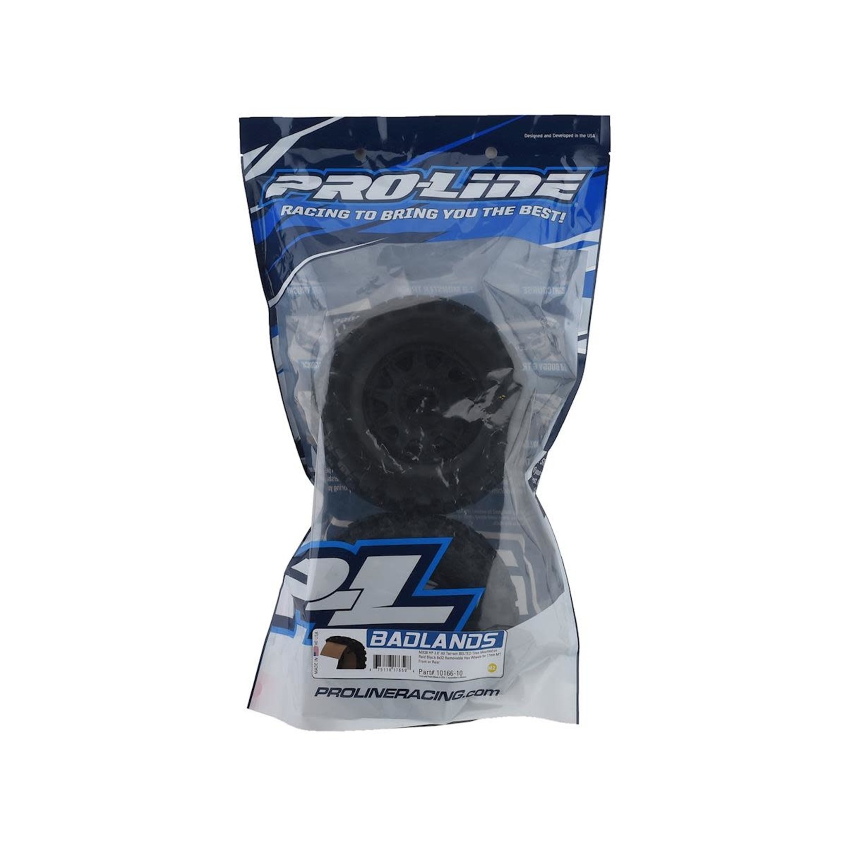 Pro-Line #10166-10 Pro-Line Badlands MX38 HP Belted 3.8" Pre-Mounted Truck Tires (2) (Black) (M2) w/Raid Wheels