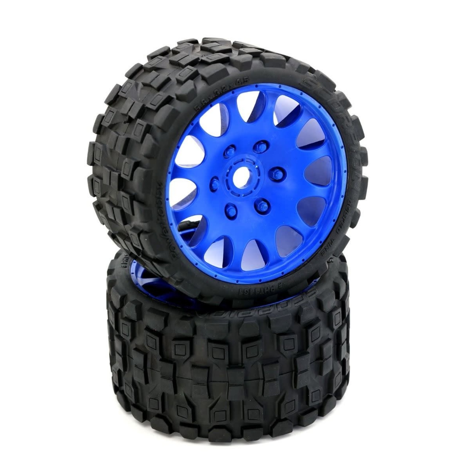Power Hobby Power Hobby Scorpion Belted Monster Truck Tires/Wheels,  w/17mm Hex (2) Sport-Blue #PHBPHT1131SBLUE