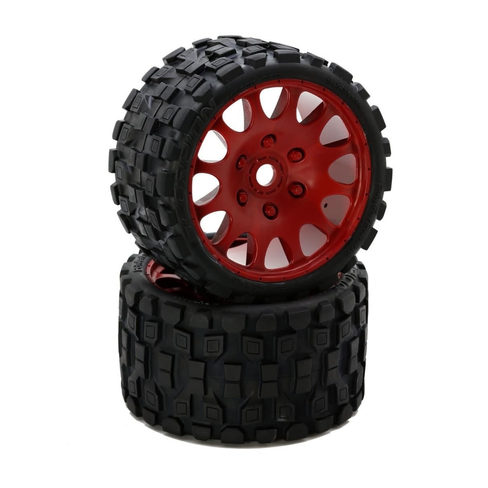 Power Hobby Power Hobby Scorpion Belted Monster Truck Tires/Wheels w/ 17mm Hex (2) Sport-Red #PHBPHT1131SRED