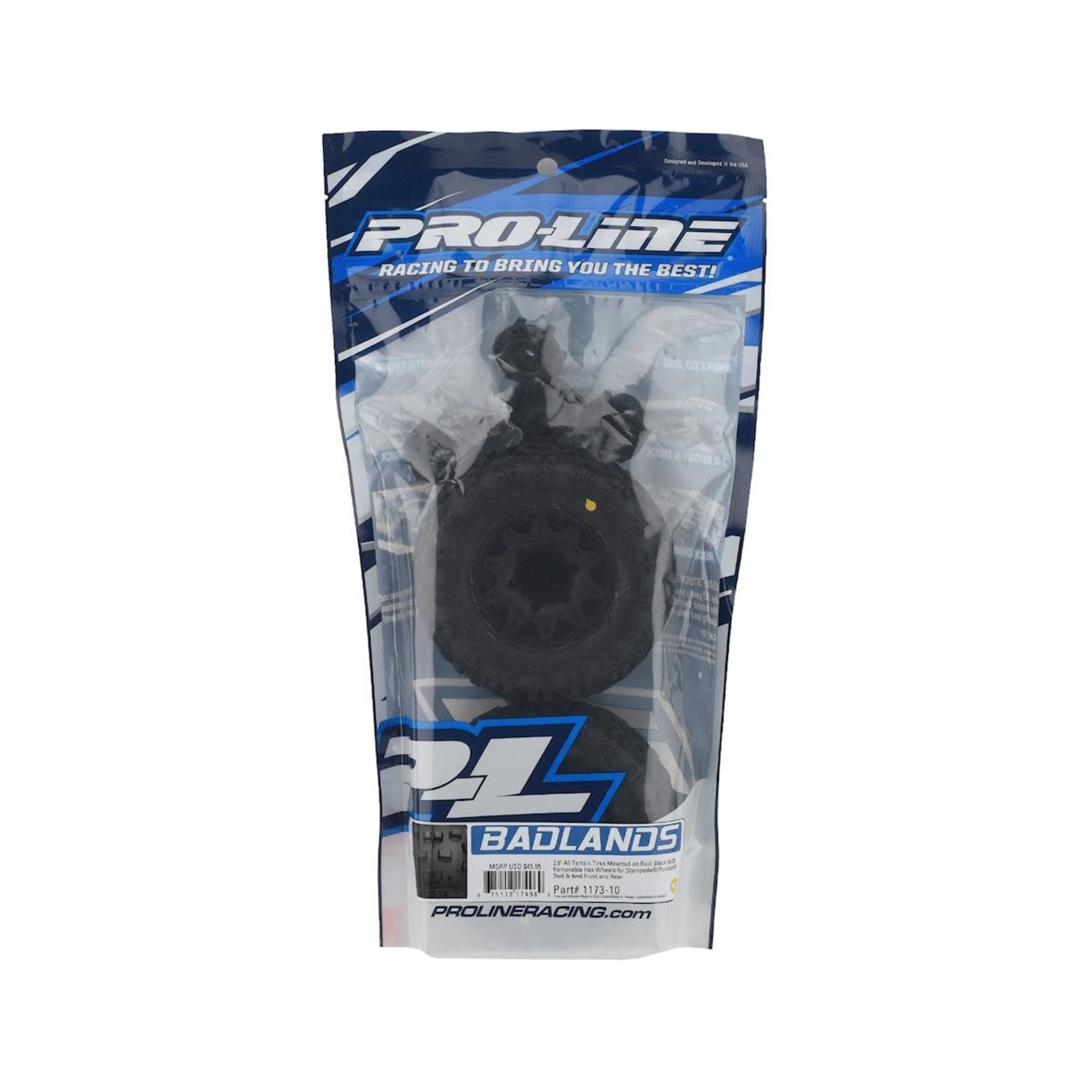 Pro-Line Pro-Line Badlands 2.8" Pre-Mounted w/Raid Electric Rear Wheels (Black) (2) (M2) w/12mm Removable Hex #1173-10