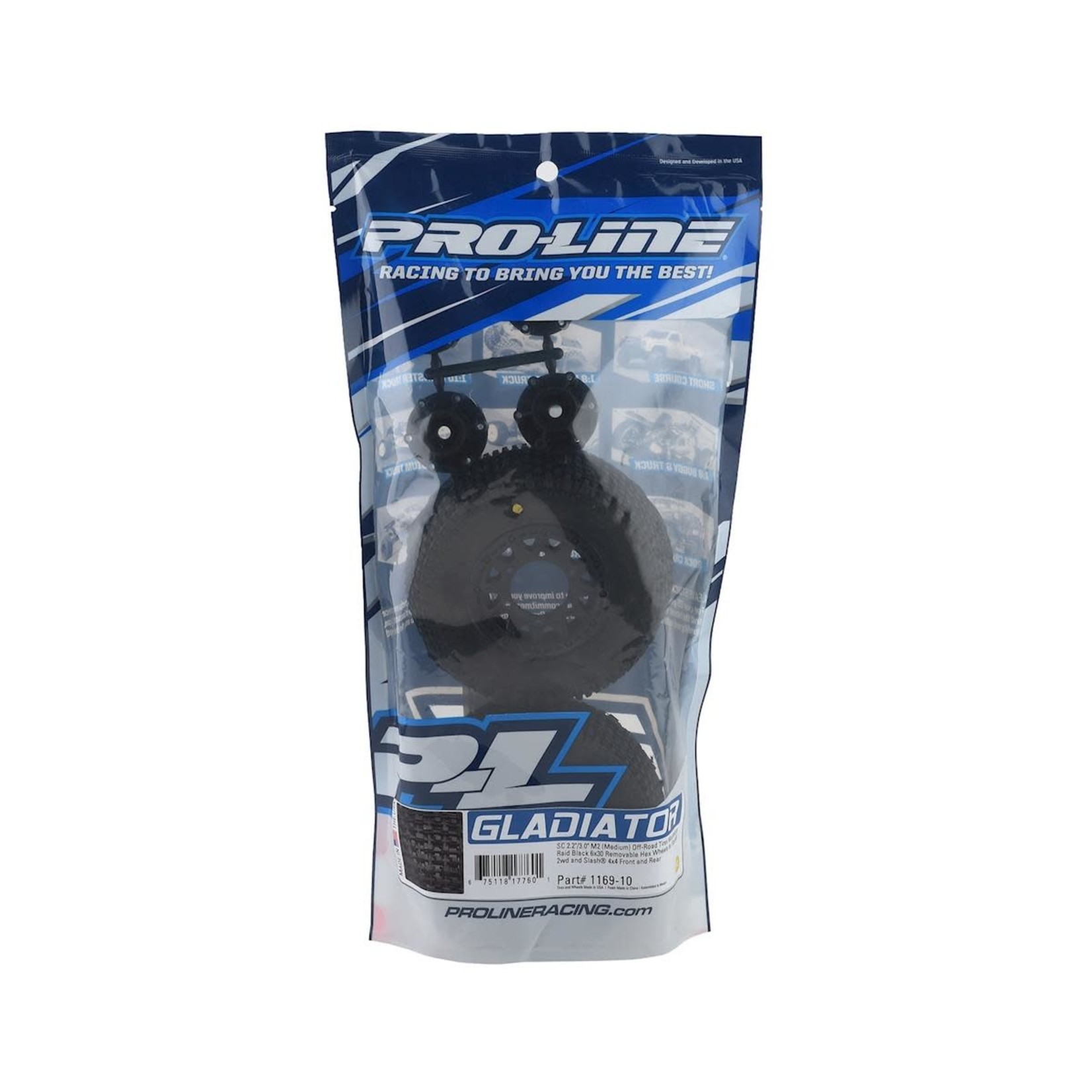 Pro-Line #1169-12  ProLine Gladiator SC Tires w/Raid Wheels (Black) (2) (Slash Rear) (M3) w/12mm Hex