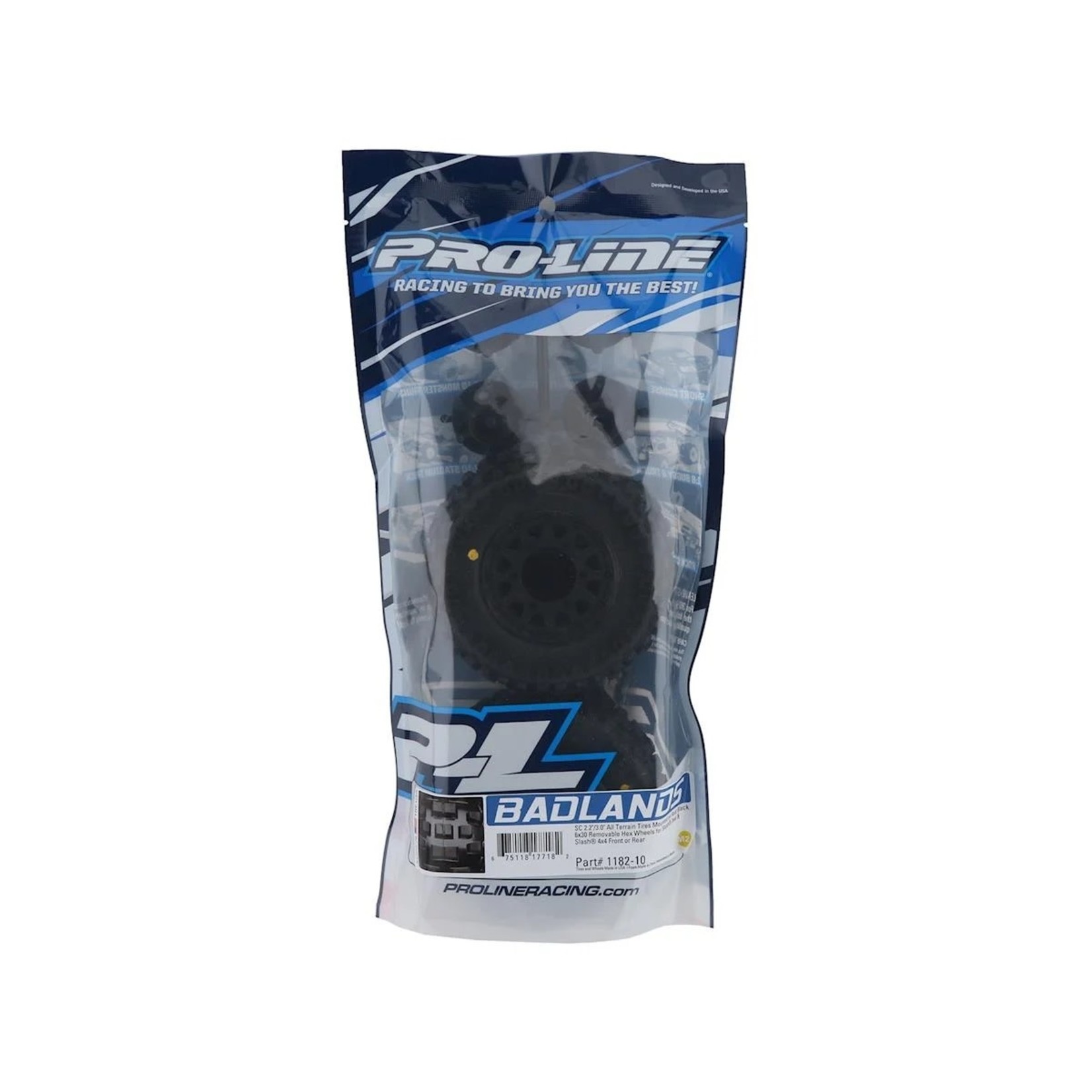 Pro-Line #PRO118210 Pro-Line Badlands SC 2.2/3.0 Tires w/Raid Wheels (Black) (2) (M2) w/12mm Removable Hex