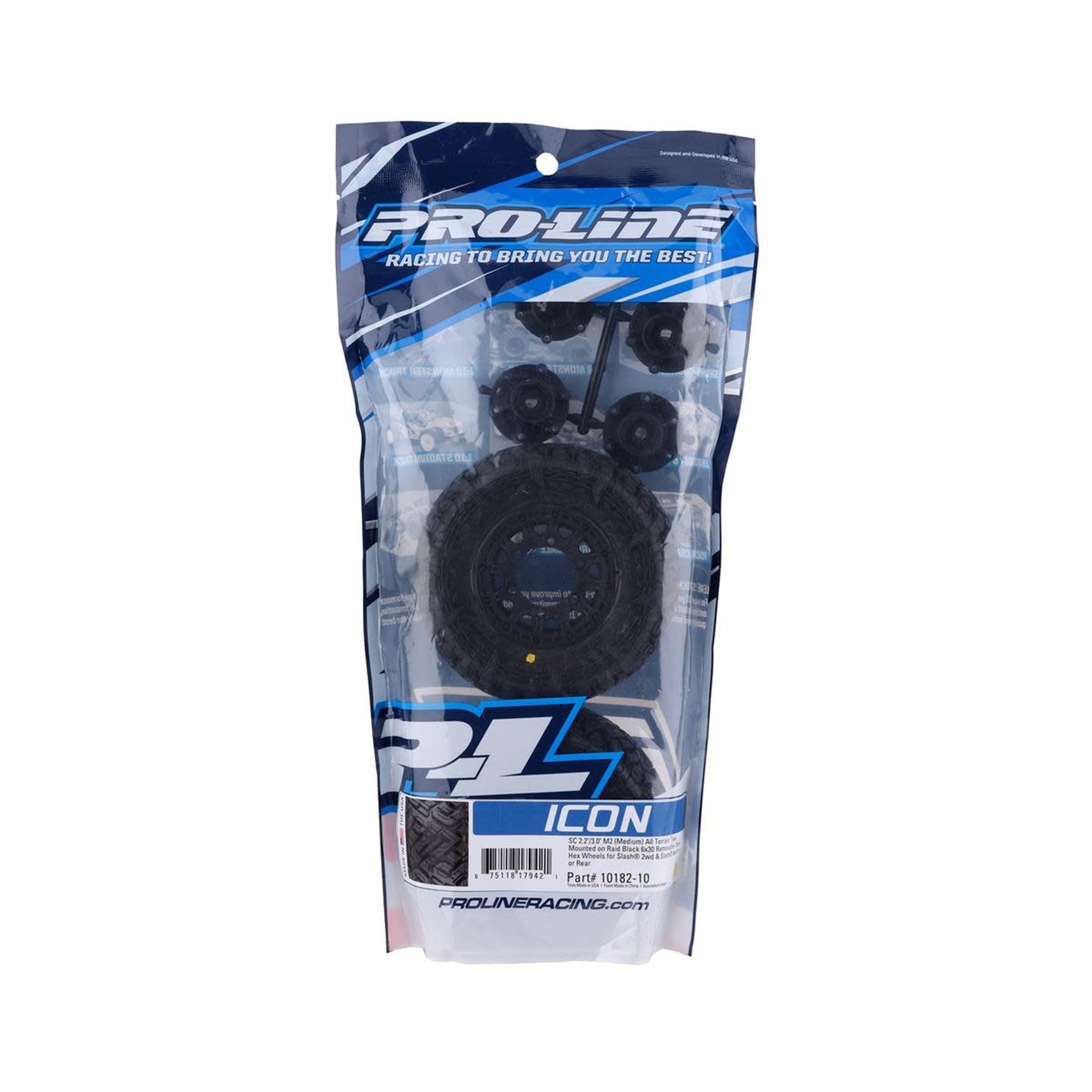 Pro-Line #PRO1018210 Pro-Line Icon SC Pre-Mounted Tires w/Raid Wheels (Black) (2) (M2) w/Removable 12mm Hex