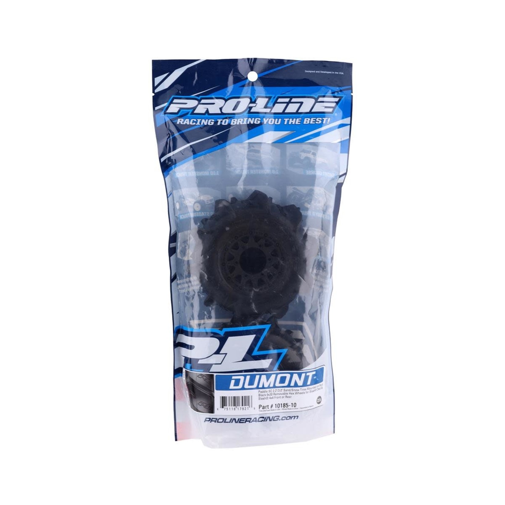 Pro-Line #10185-10 Pro-Line Dumont Paddle 2.2/3.0 Pre-Mounted Tires w/Raid Wheels (Black) (2) (Z3) w/12mm Removable Hex