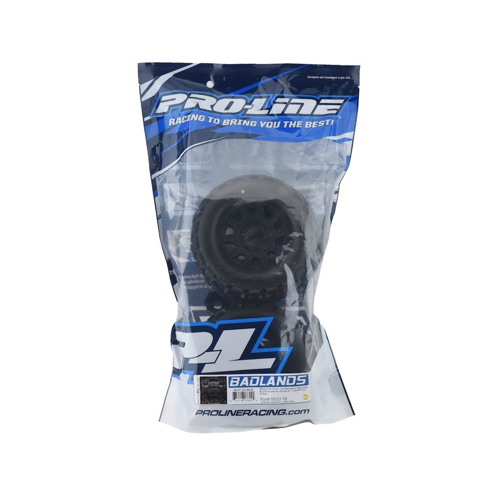 Pro-Line #10127-10 Pro-Line Badlands MX38 3.8" Tire w/Raid 8x32 Wheels (Black) (2) (M2) w/Removable Hex